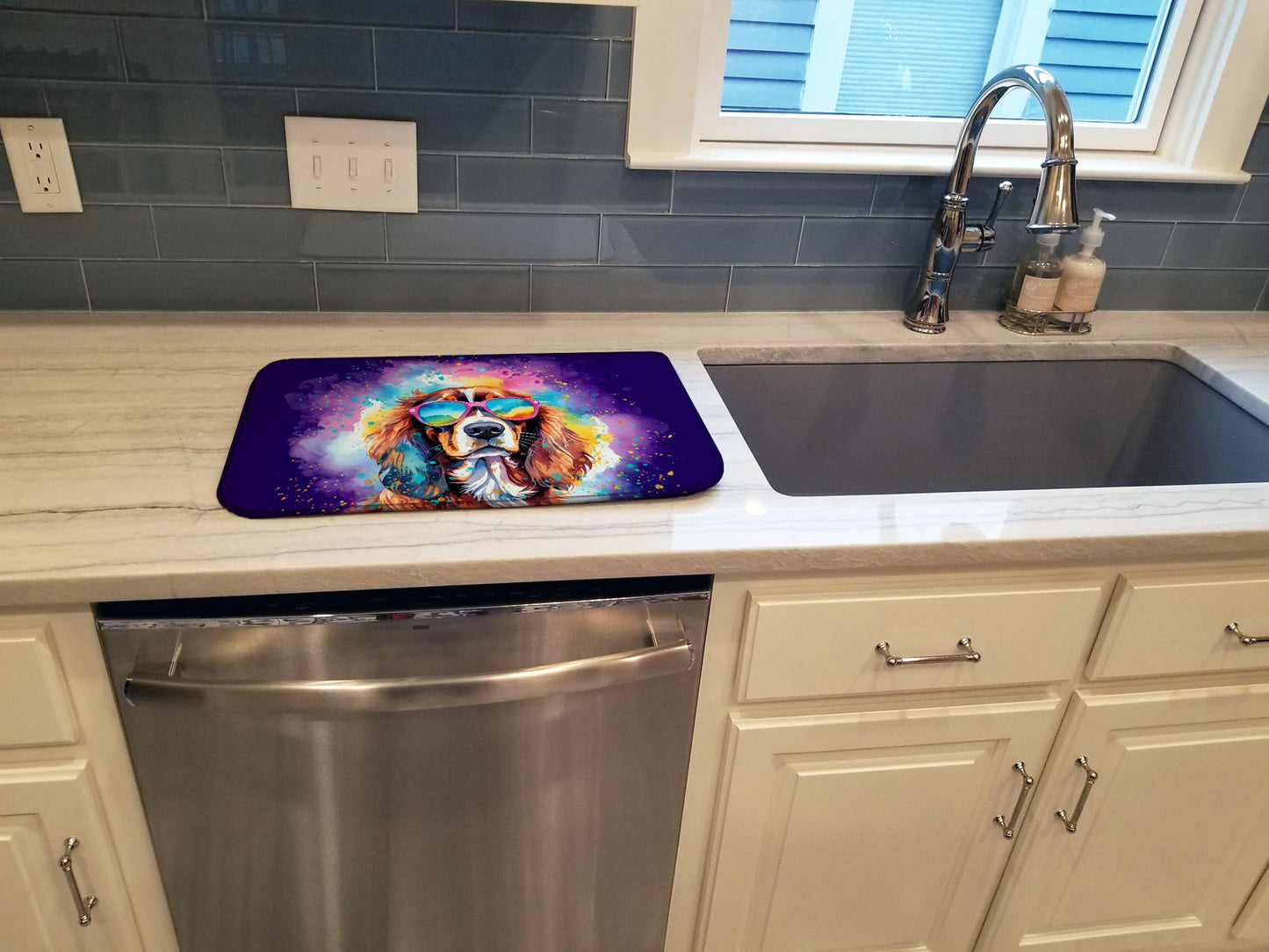 Cavalier Spaniel Hippie Dawg Dish Drying Mat