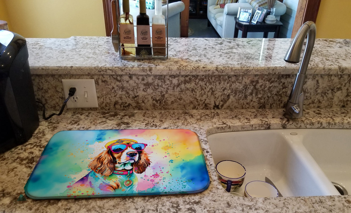 Cavalier Spaniel Hippie Dawg Dish Drying Mat