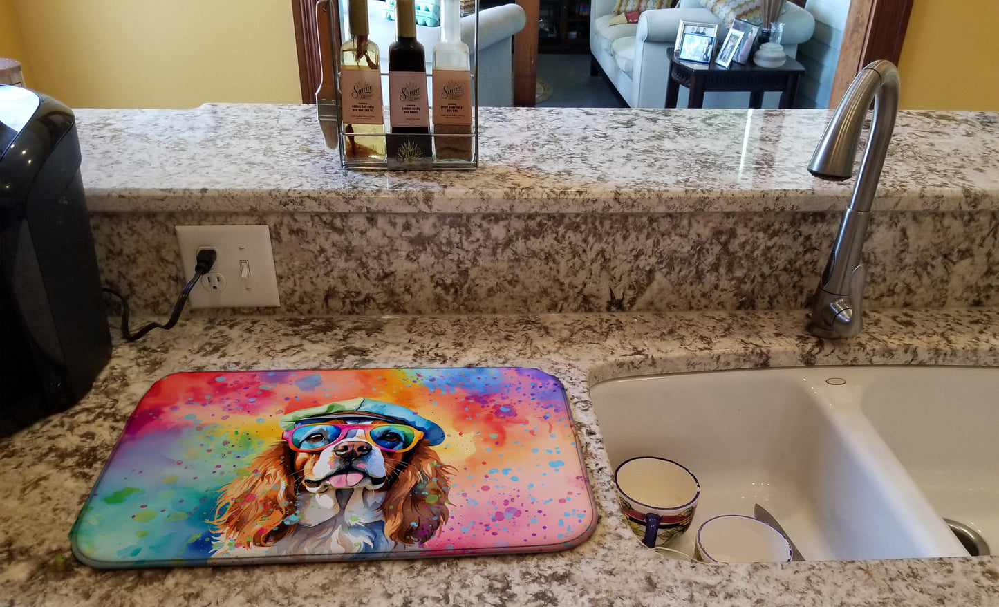 Cavalier Spaniel Hippie Dawg Dish Drying Mat
