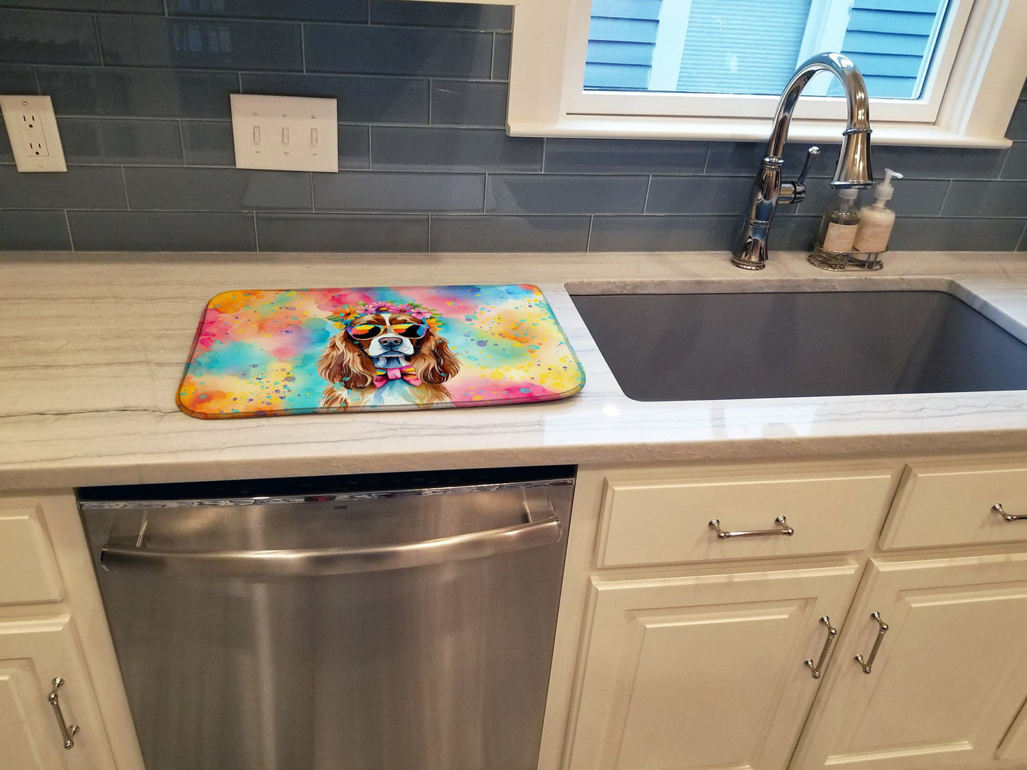 Cavalier Spaniel Hippie Dawg Dish Drying Mat