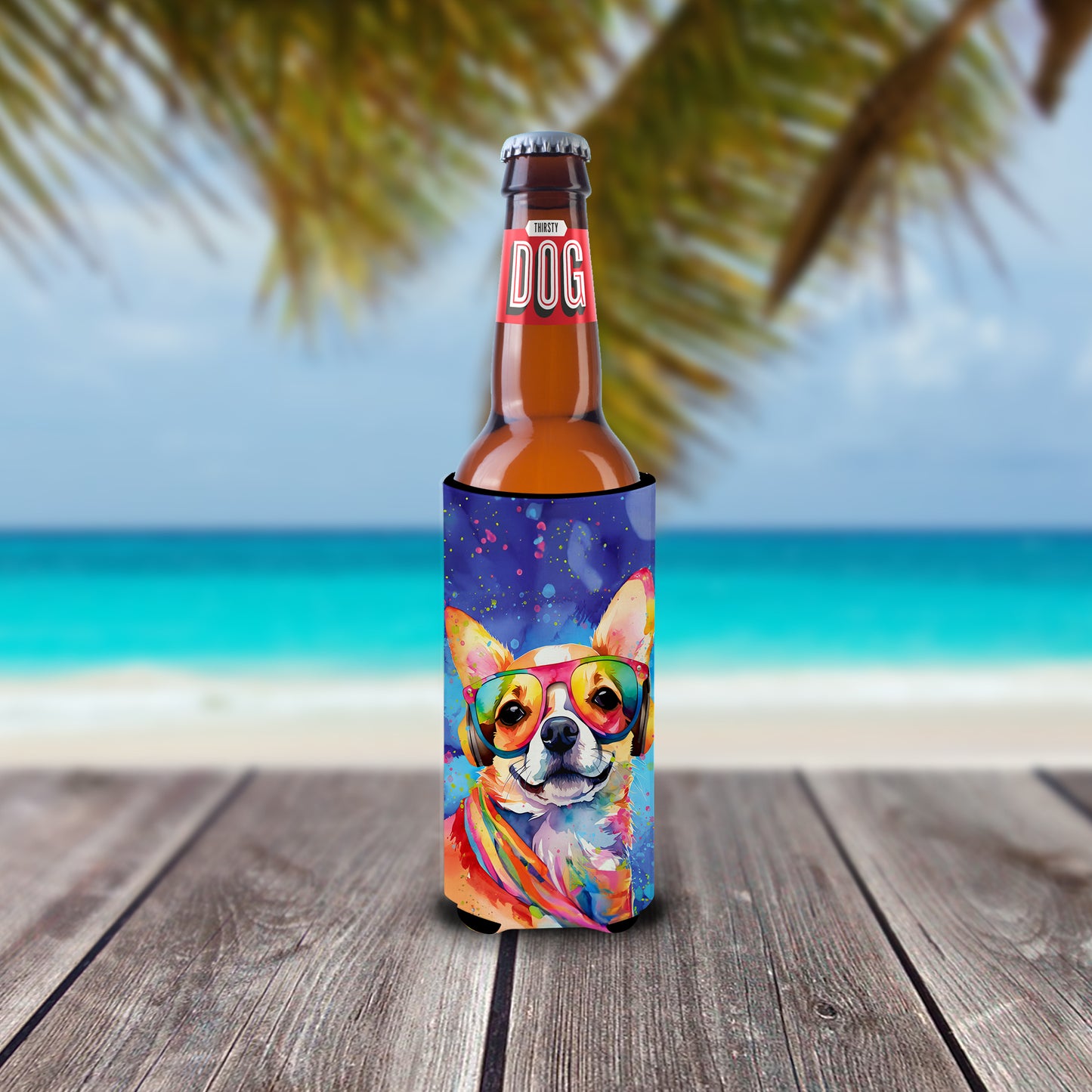 Chihuahua Hippie Dawg Hugger for Ultra Slim Cans