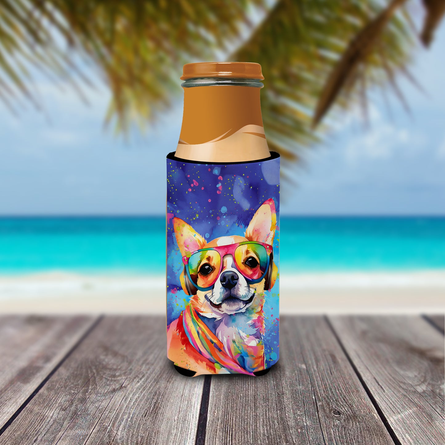 Chihuahua Hippie Dawg Hugger for Ultra Slim Cans