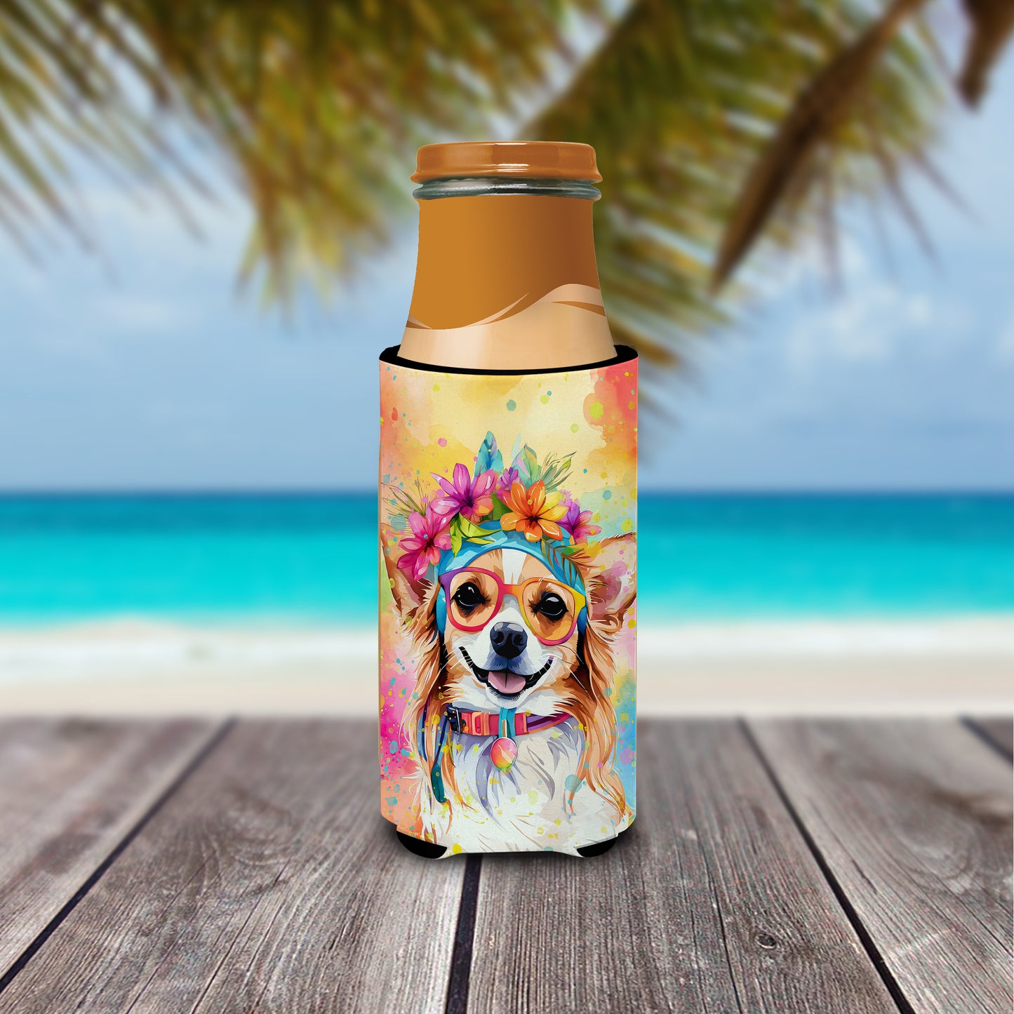 Chihuahua Hippie Dawg Hugger for Ultra Slim Cans