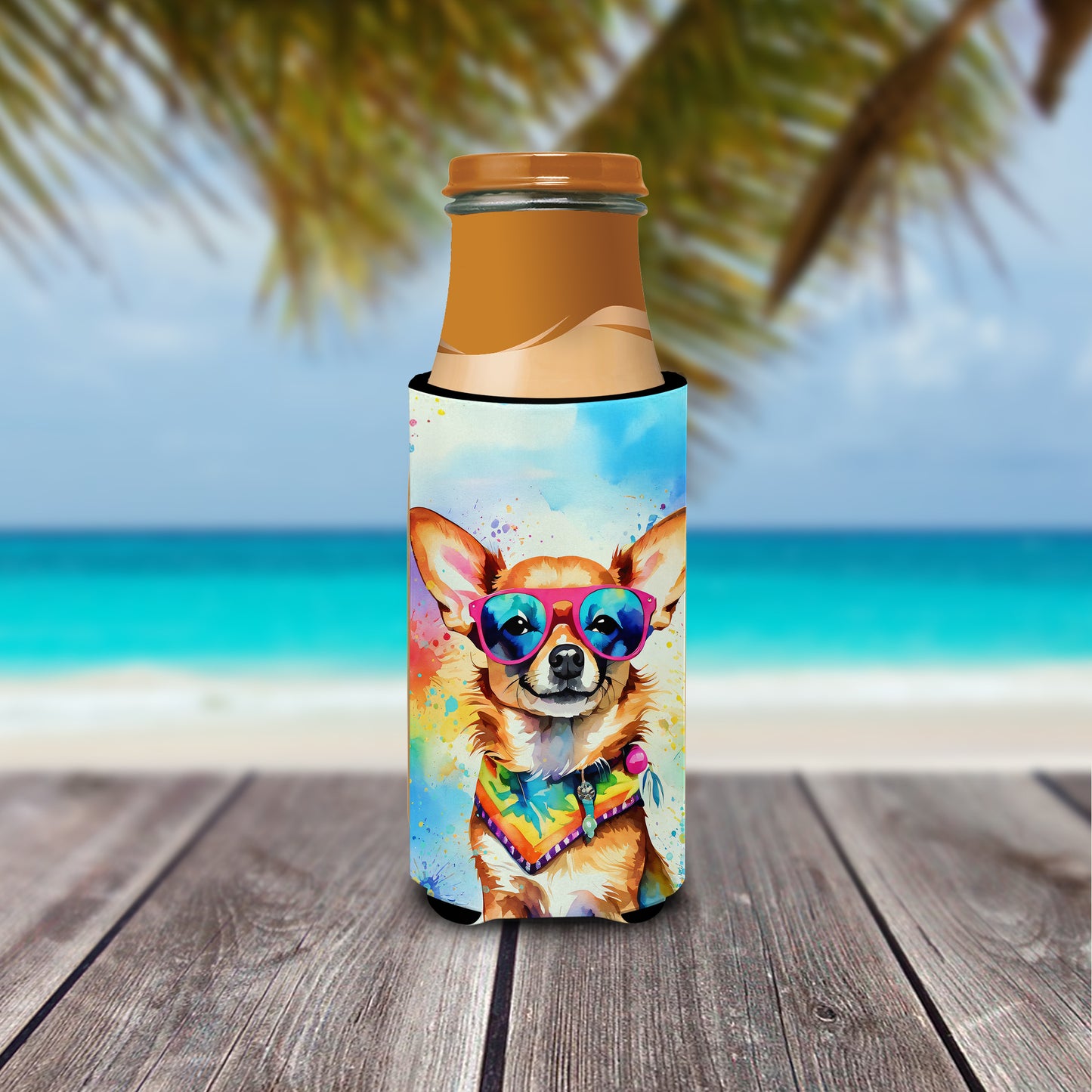Chihuahua Hippie Dawg Hugger for Ultra Slim Cans