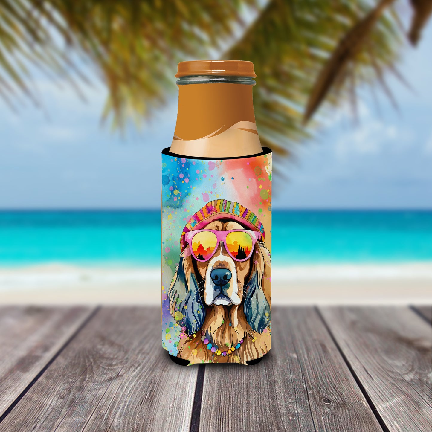 Cocker Spaniel Hippie Dawg Hugger for Ultra Slim Cans