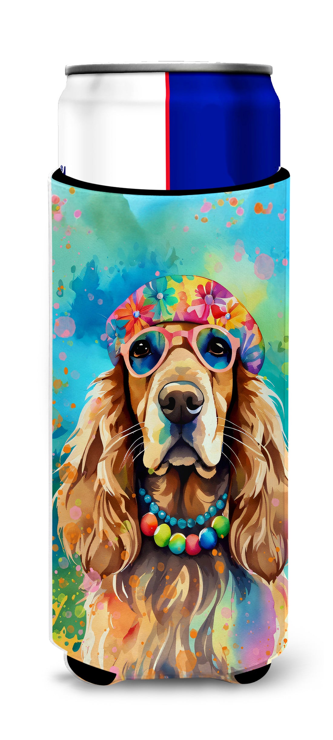 Buy this Cocker Spaniel Hippie Dawg Hugger for Ultra Slim Cans