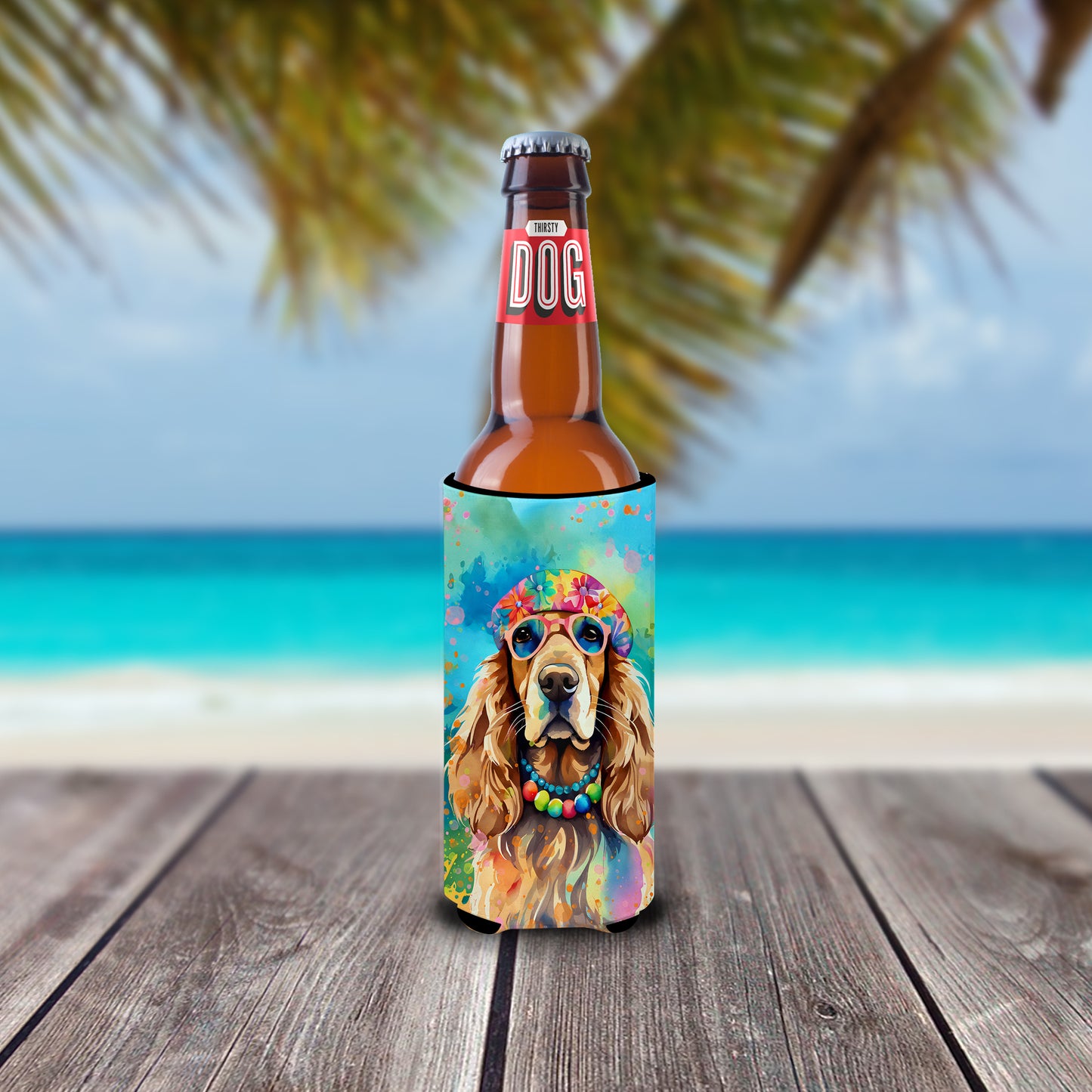 Cocker Spaniel Hippie Dawg Hugger for Ultra Slim Cans