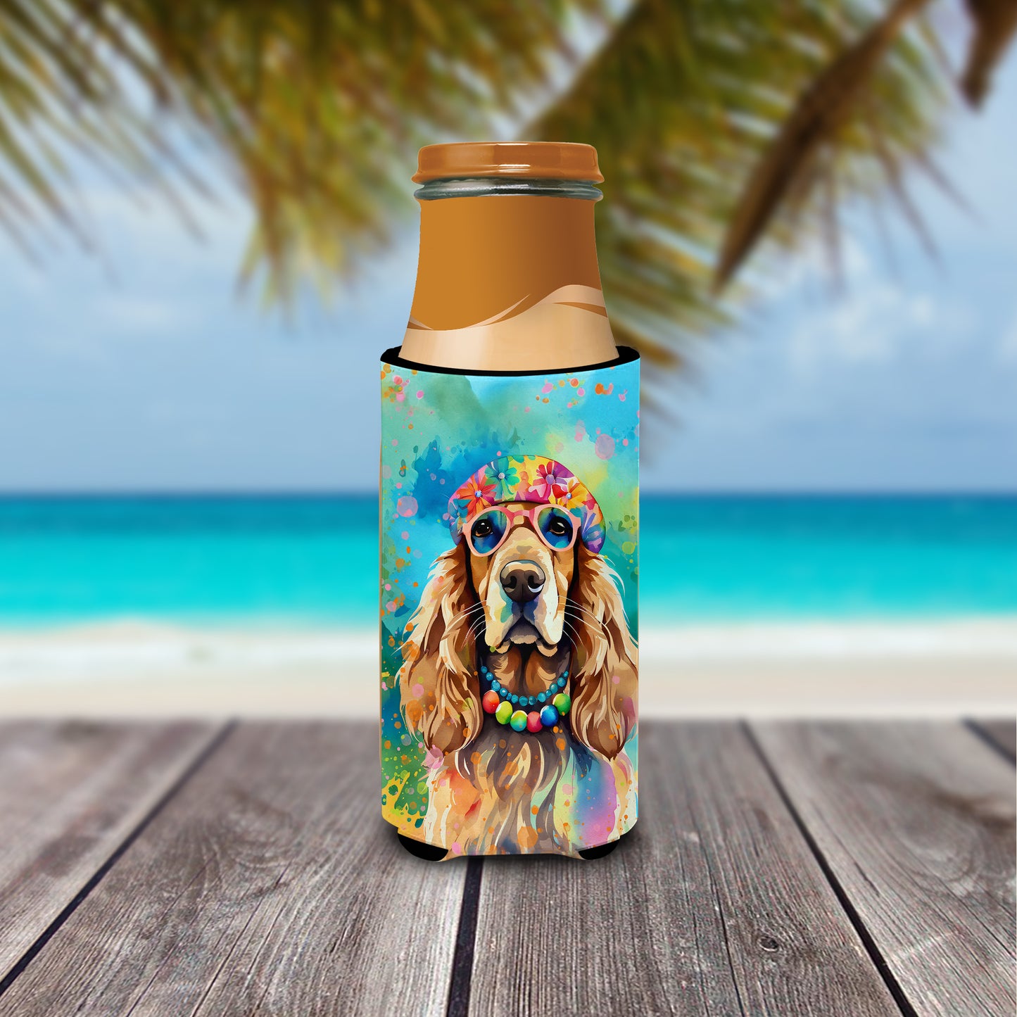 Cocker Spaniel Hippie Dawg Hugger for Ultra Slim Cans