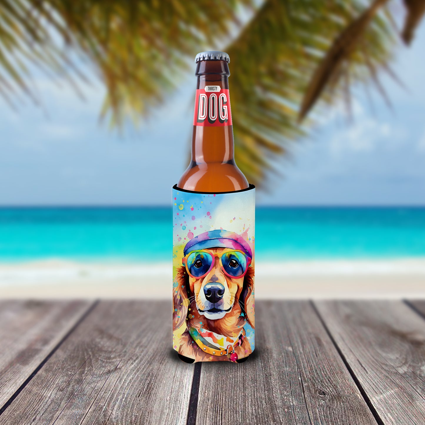 Dachshund Hippie Dawg Hugger for Ultra Slim Cans