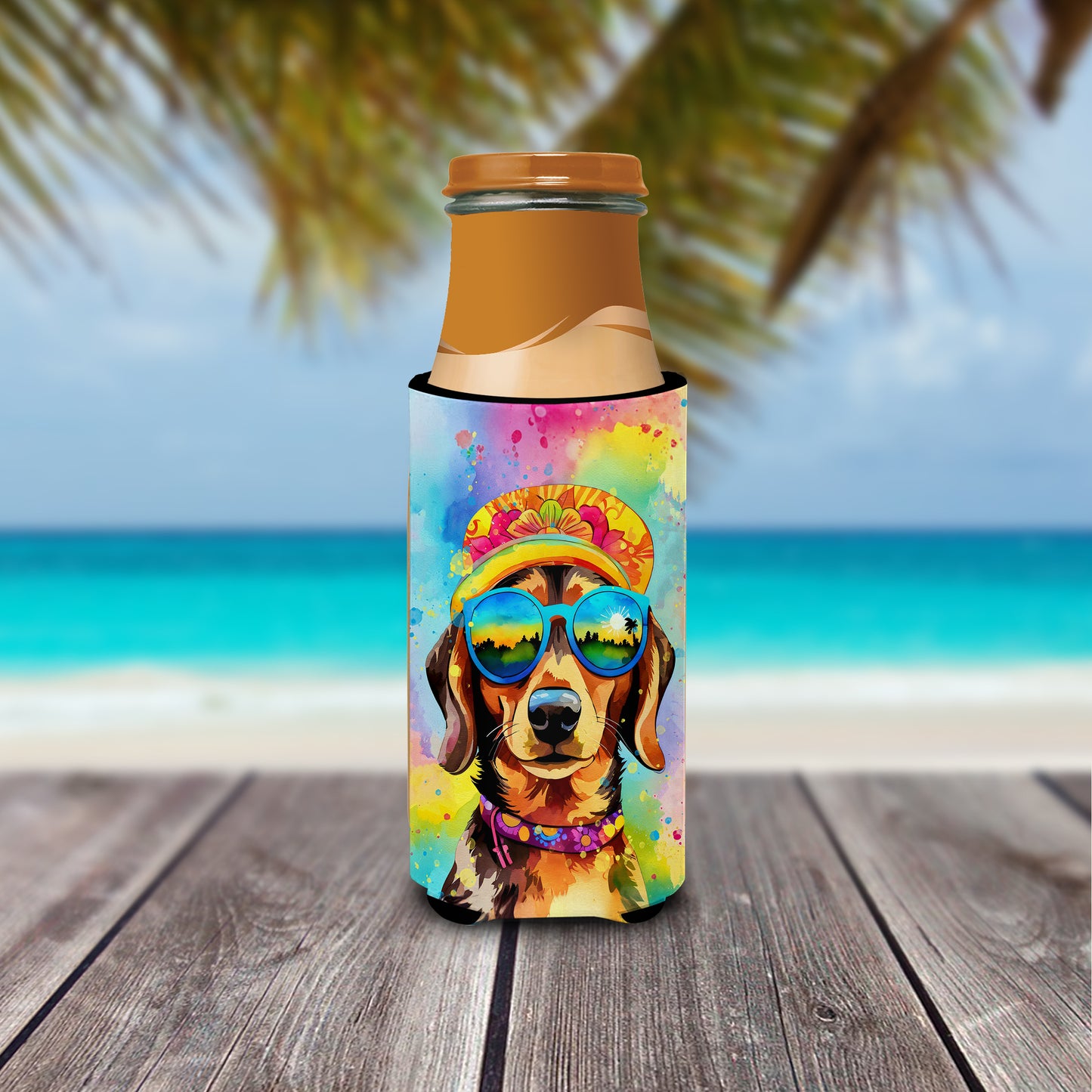 Dachshund Hippie Dawg Hugger for Ultra Slim Cans