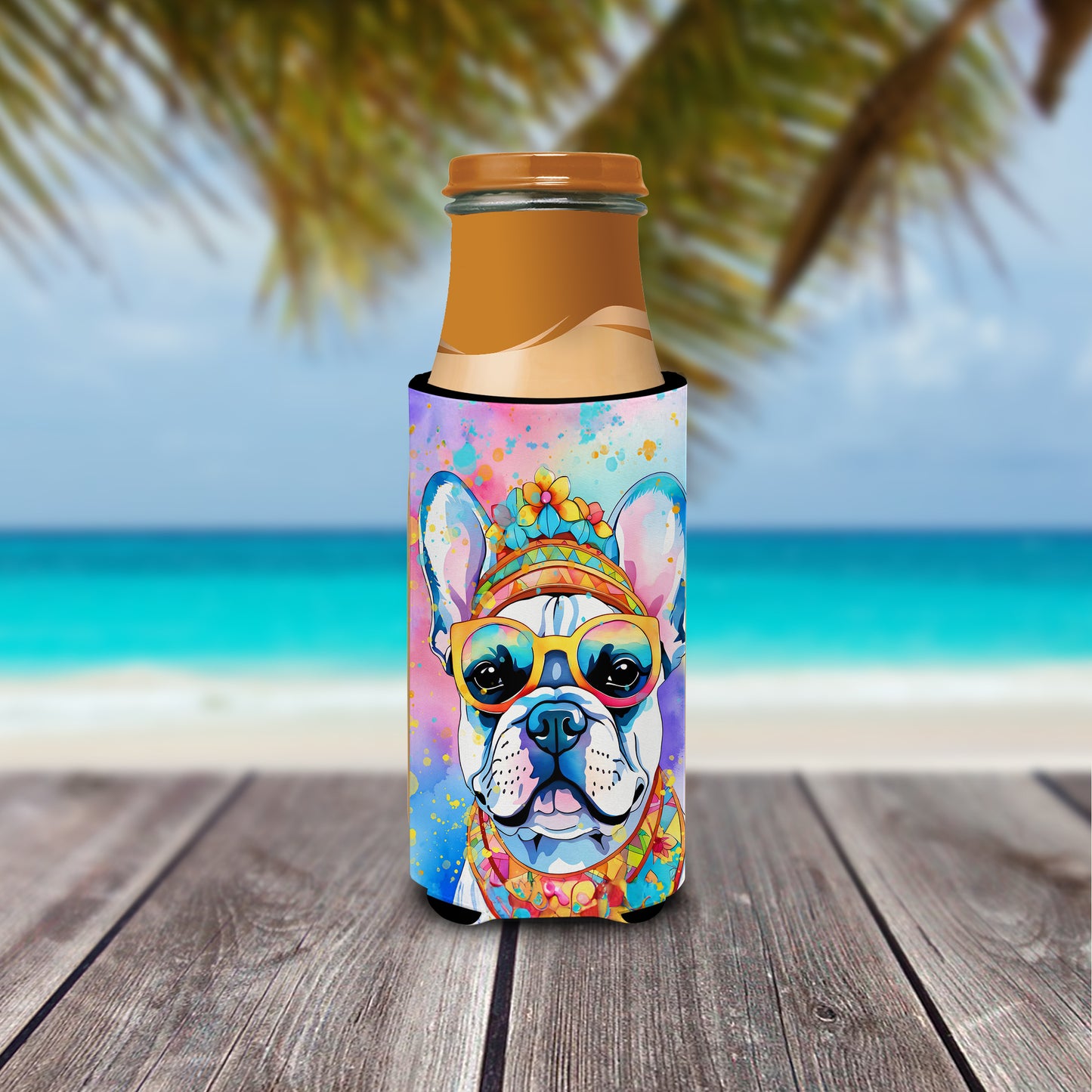 French Bulldog Hippie Dawg Hugger for Ultra Slim Cans
