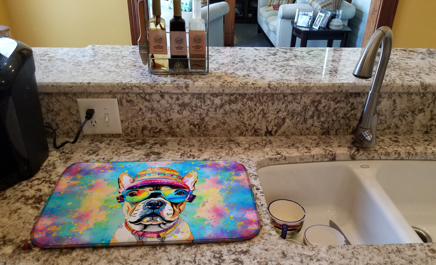 French Bulldog Hippie Dawg Dish Drying Mat