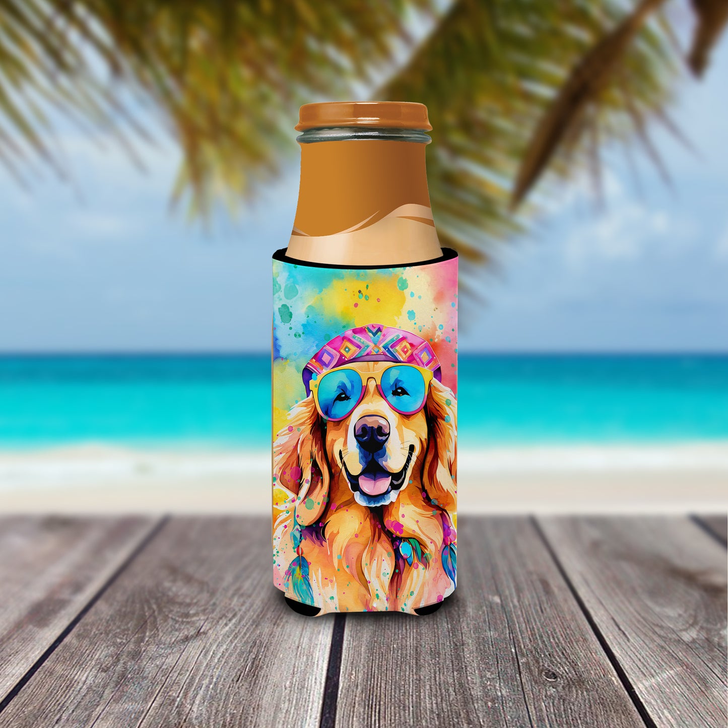 Golden Retriever Hippie Dawg Hugger for Ultra Slim Cans