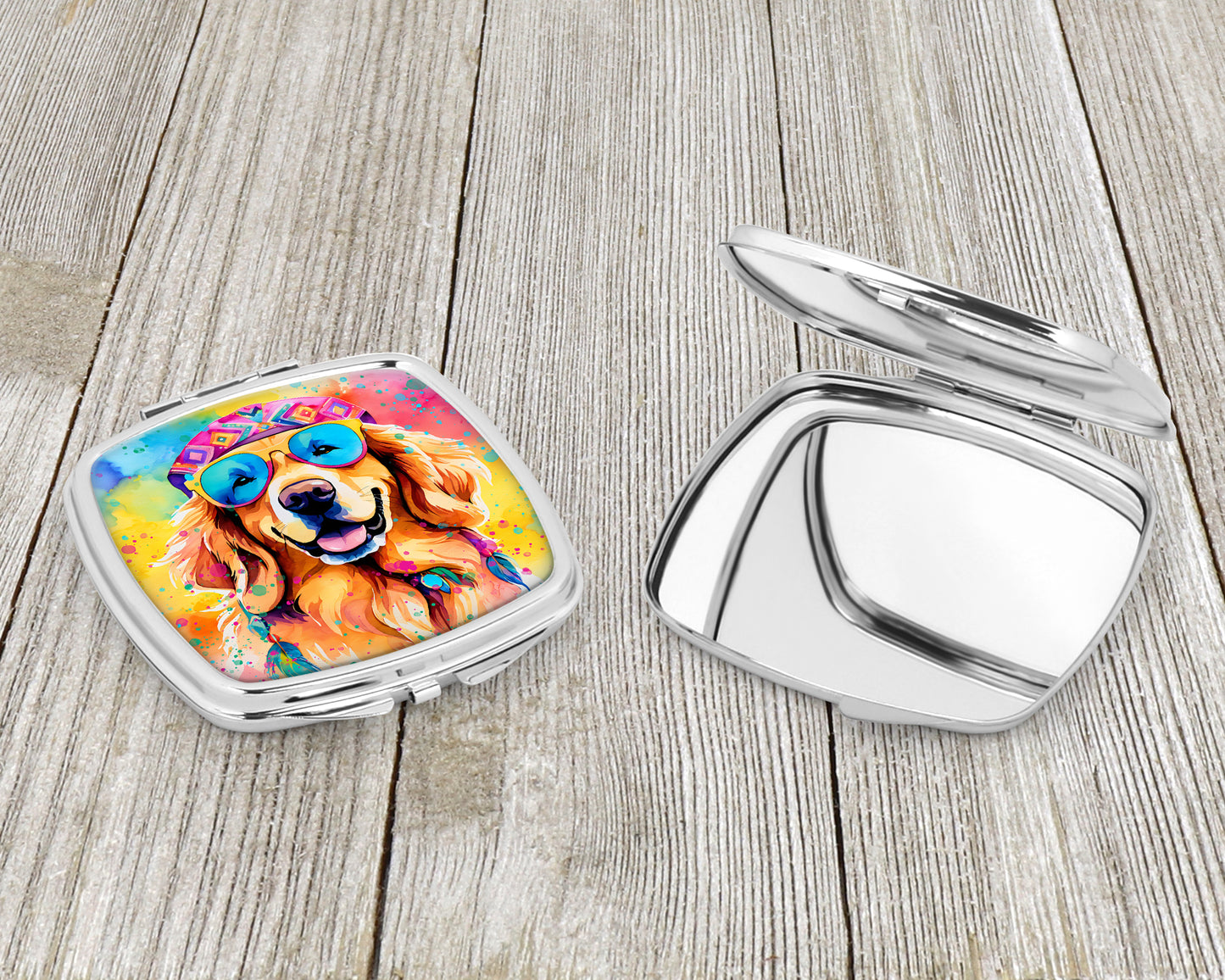 Golden Retriever Hippie Dawg Compact Mirror