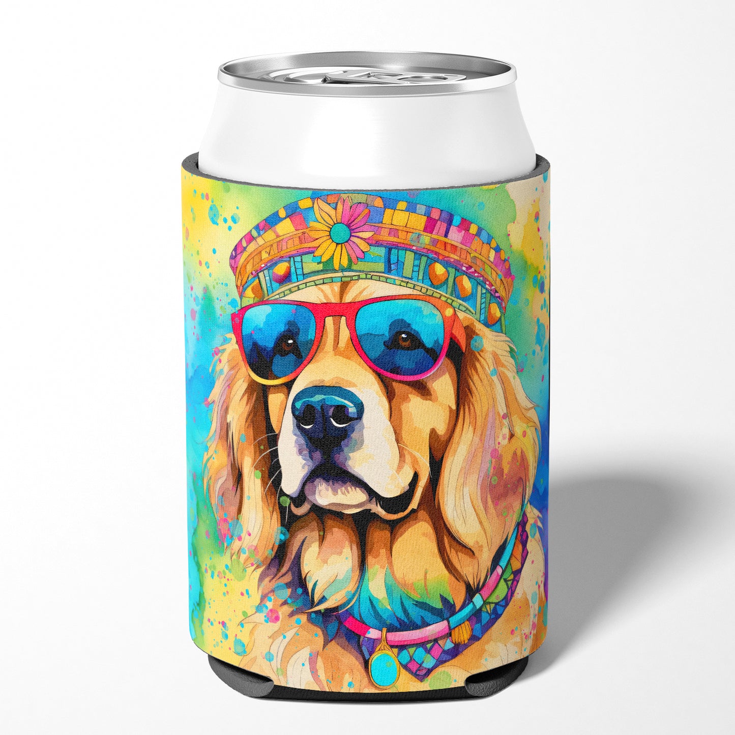 Golden Retriever Hippie Dawg Can or Bottle Hugger