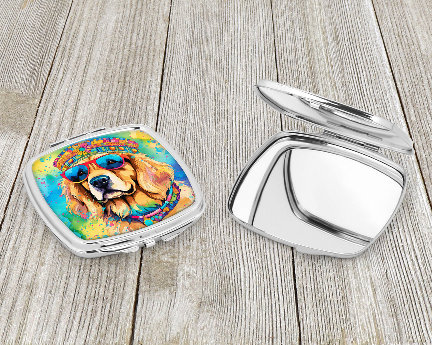 Golden Retriever Hippie Dawg Compact Mirror