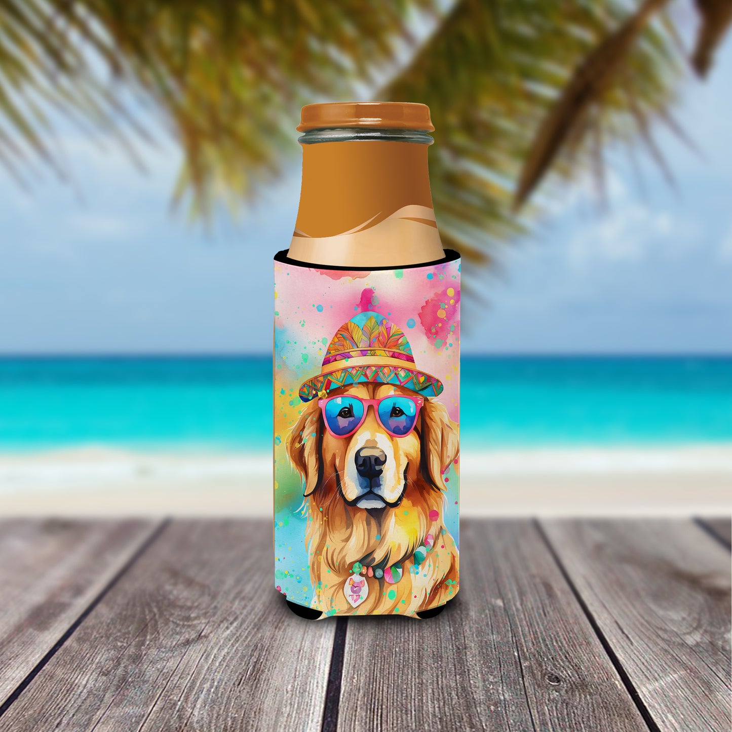 Golden Retriever Hippie Dawg Hugger for Ultra Slim Cans