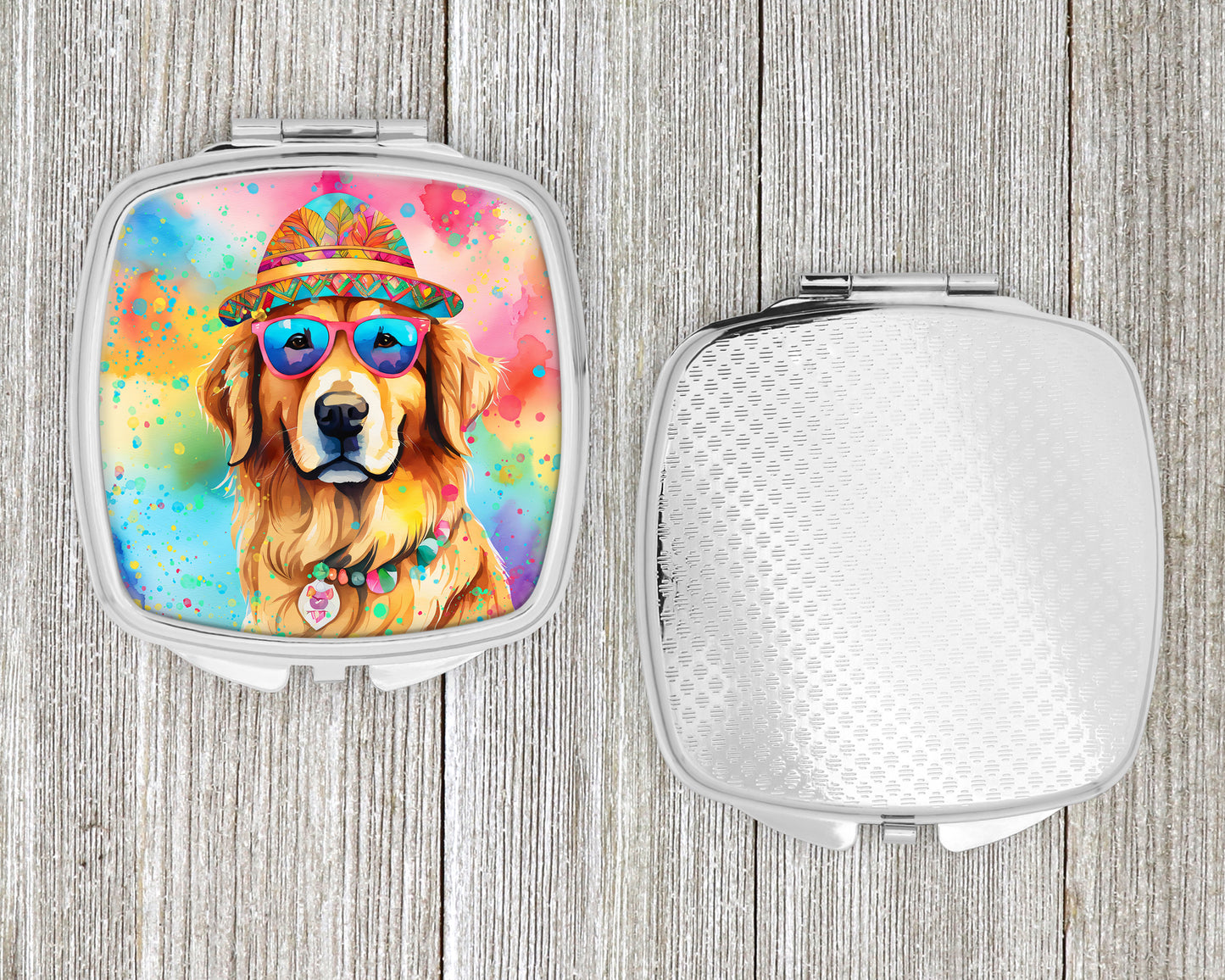 Golden Retriever Hippie Dawg Compact Mirror