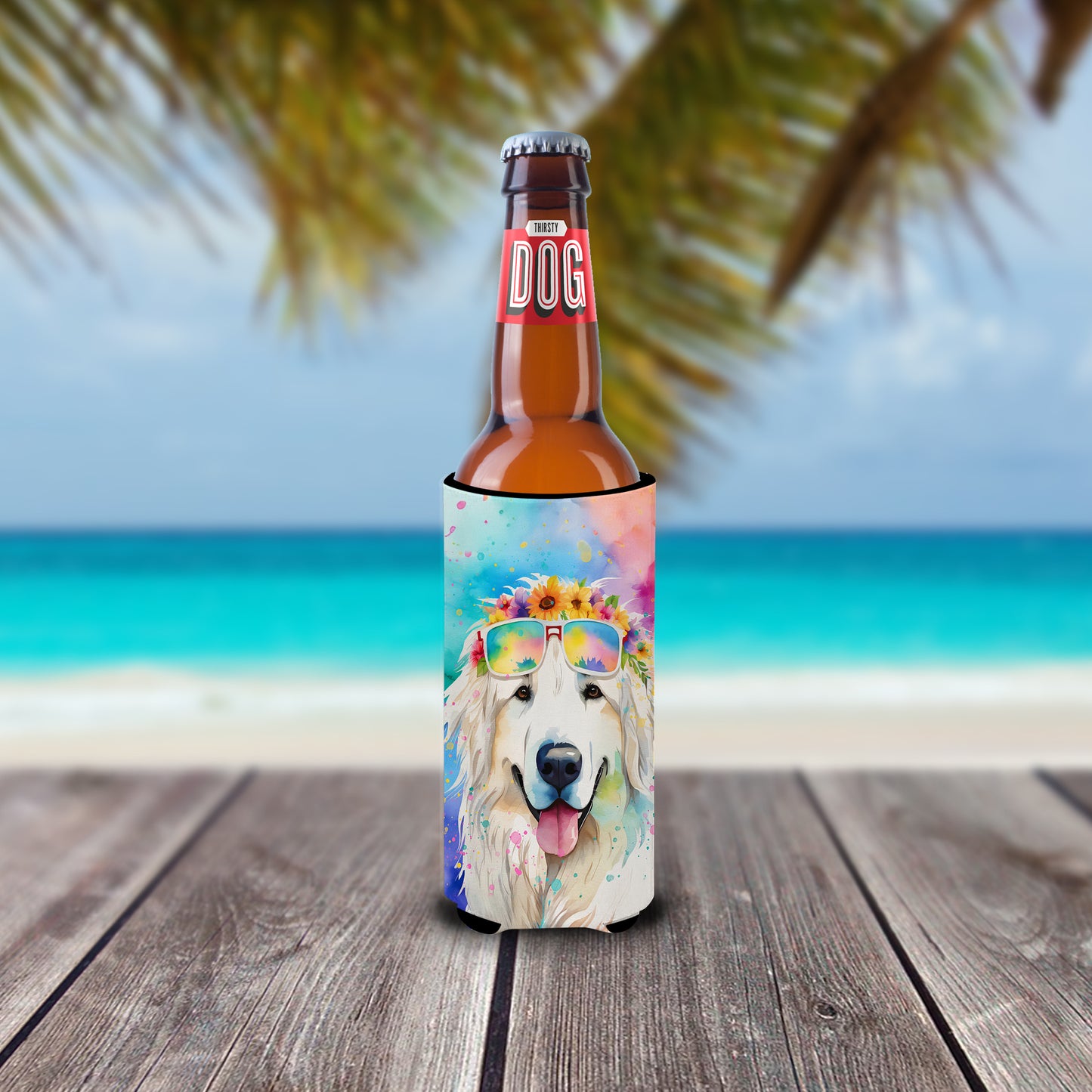 Great Pyrenees Hippie Dawg Hugger for Ultra Slim Cans