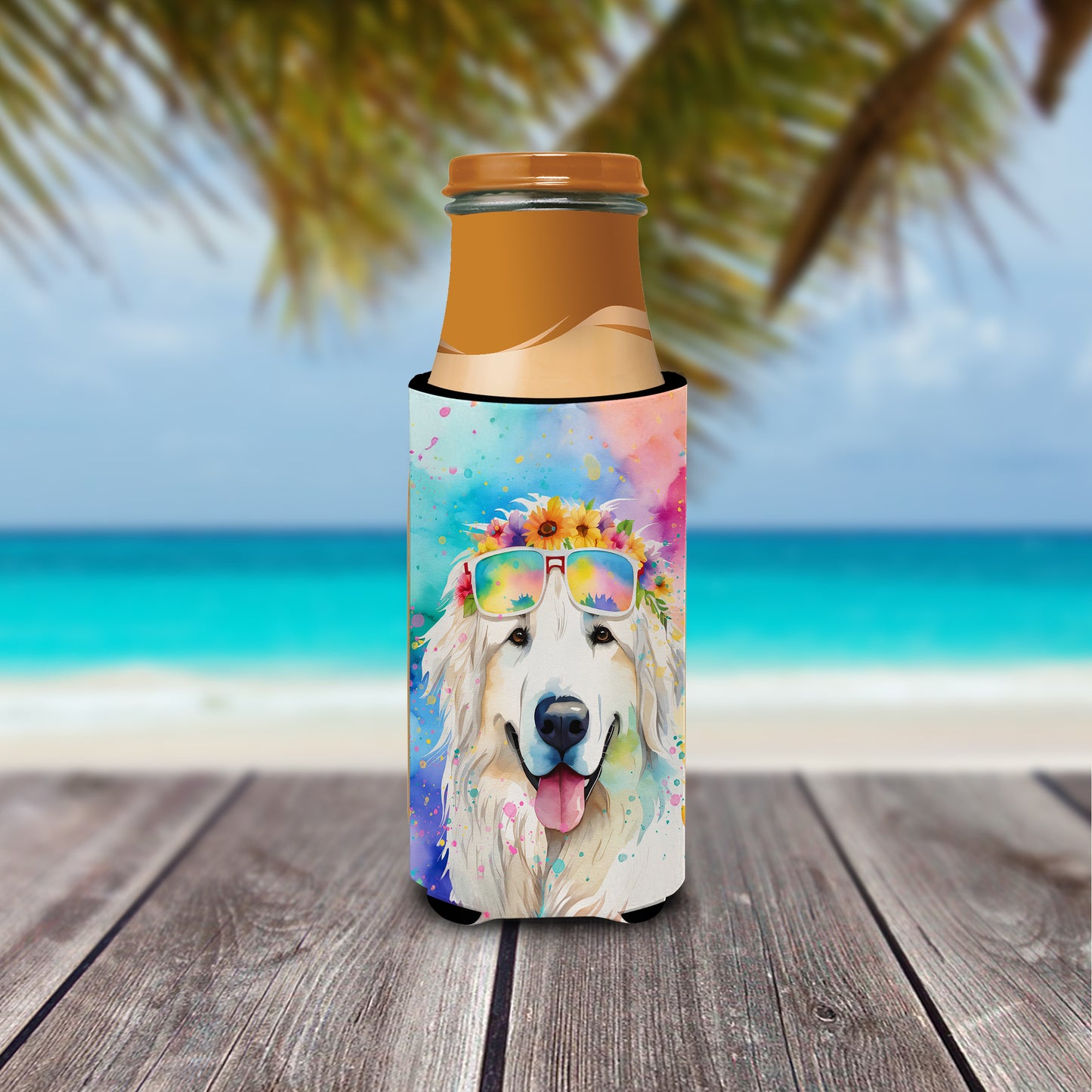 Great Pyrenees Hippie Dawg Hugger for Ultra Slim Cans