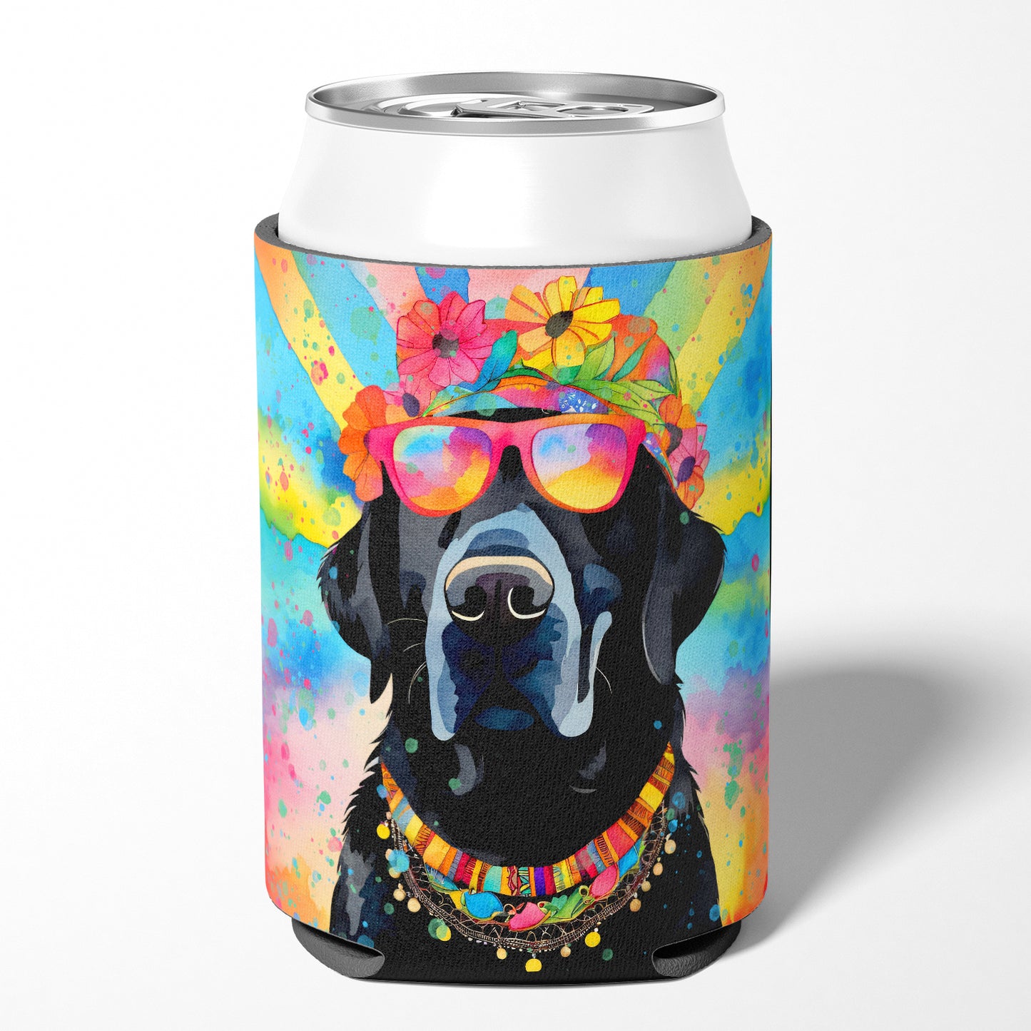 Black Labrador Hippie Dawg Can or Bottle Hugger