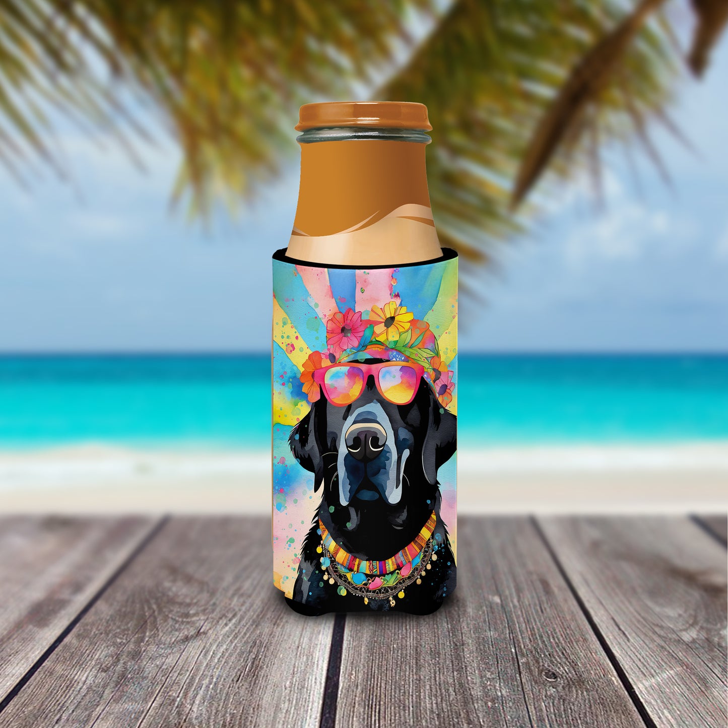 Black Labrador Hippie Dawg Hugger for Ultra Slim Cans