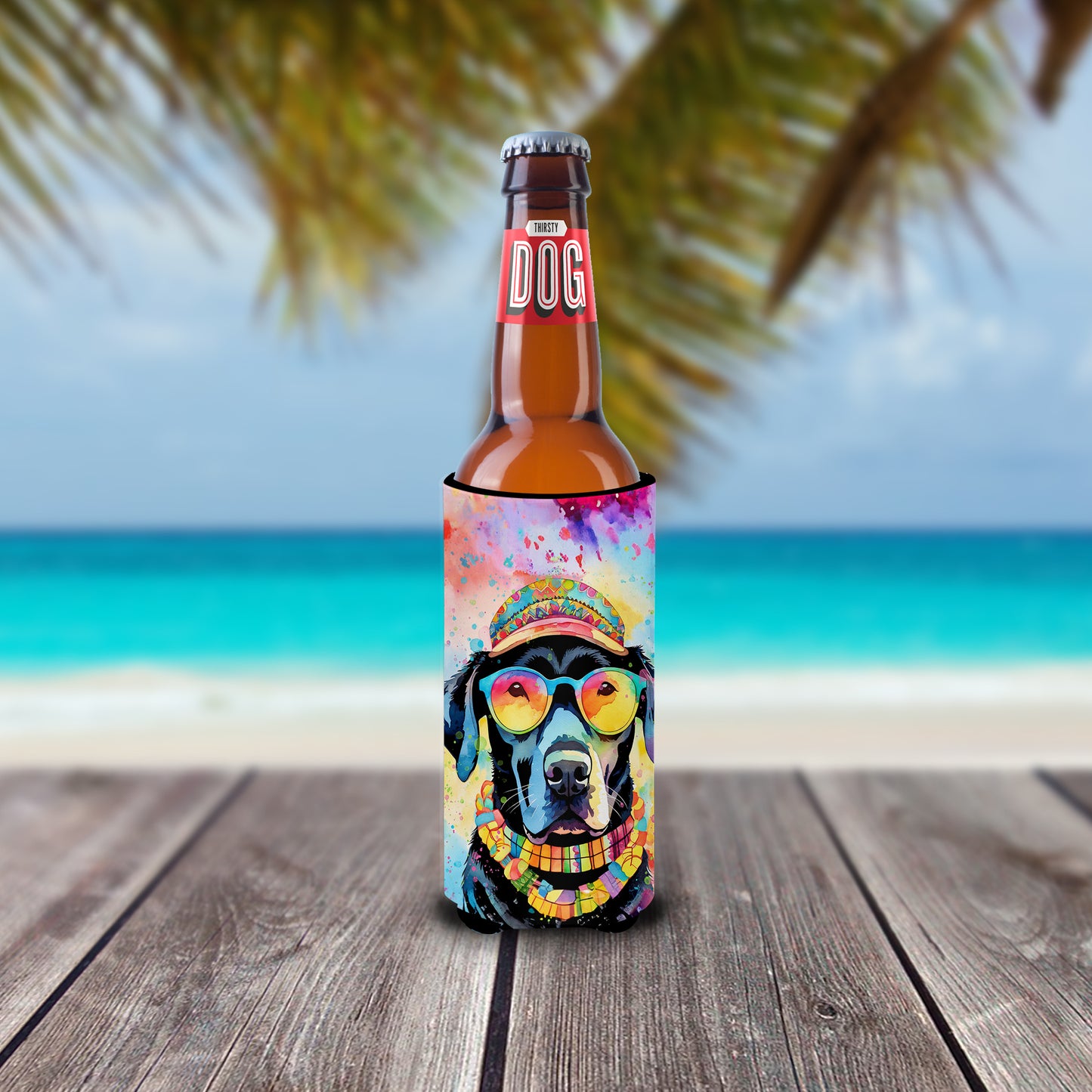 Black Labrador Hippie Dawg Hugger for Ultra Slim Cans