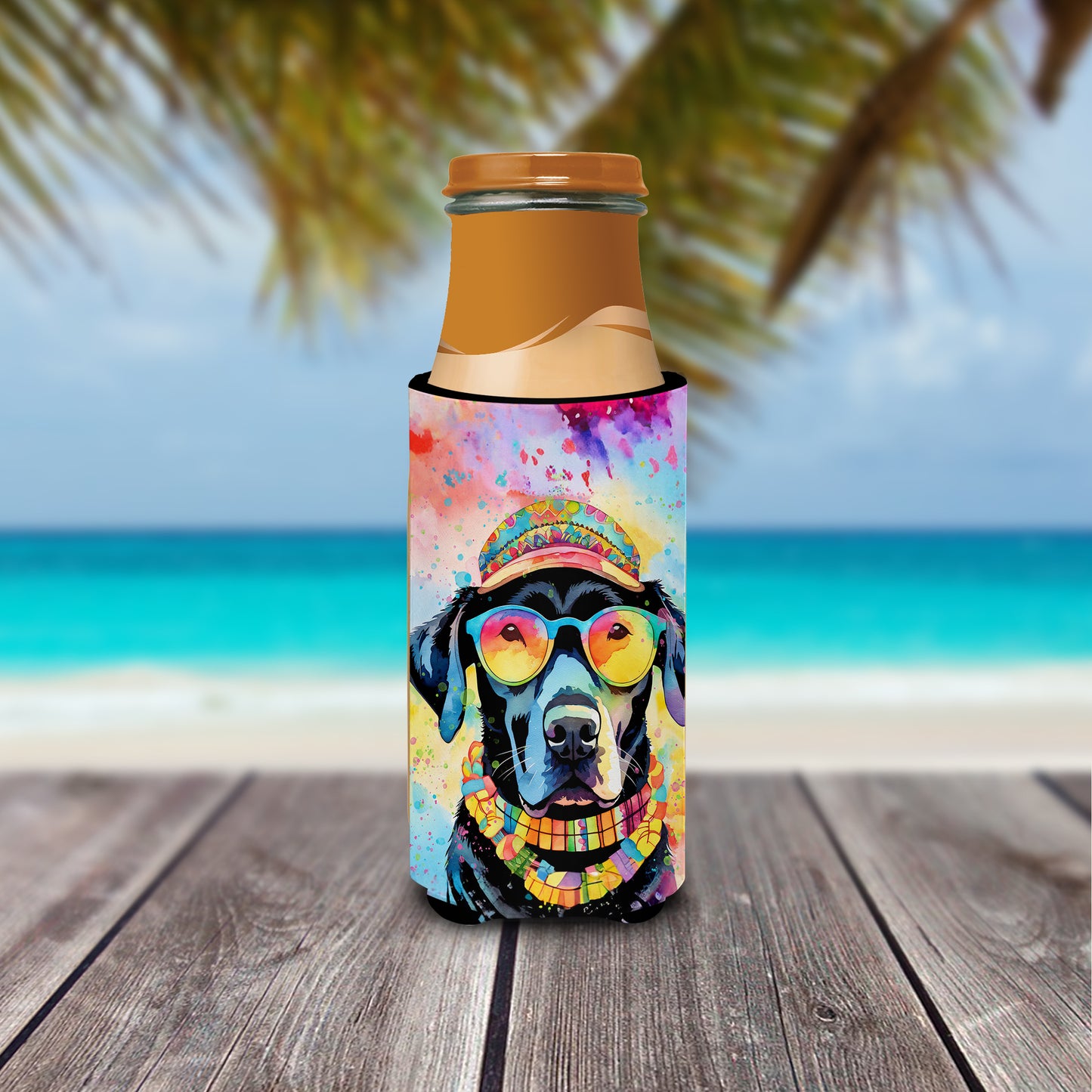 Black Labrador Hippie Dawg Hugger for Ultra Slim Cans