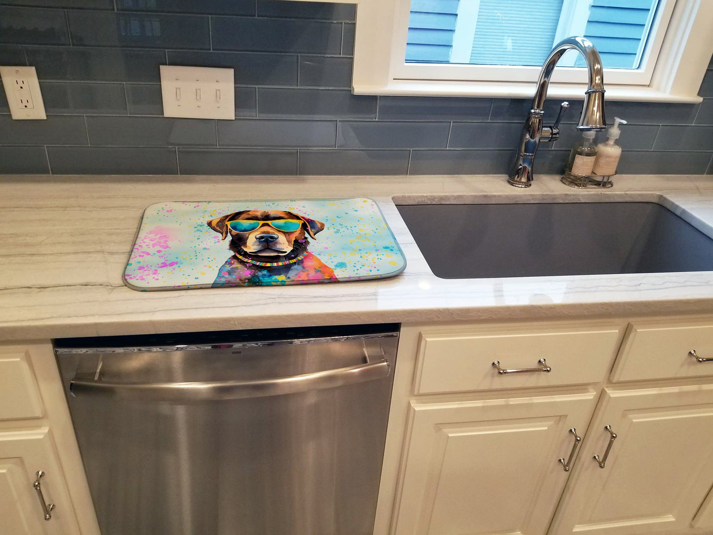 Chocolate Labrador Hippie Dawg Dish Drying Mat
