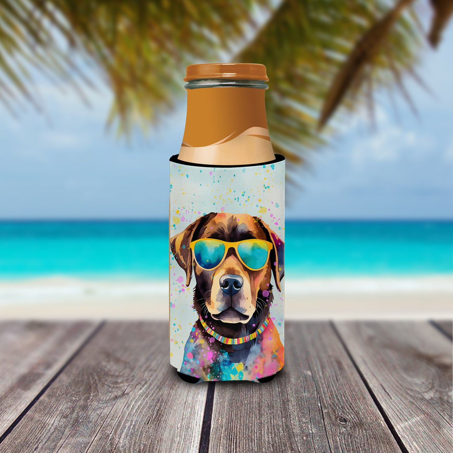 Chocolate Labrador Hippie Dawg Hugger for Ultra Slim Cans