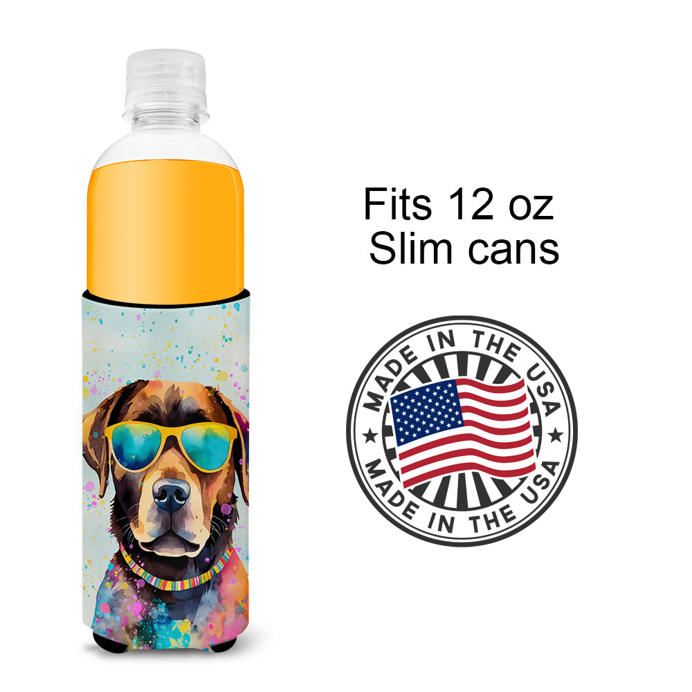 Chocolate Labrador Hippie Dawg Hugger for Ultra Slim Cans