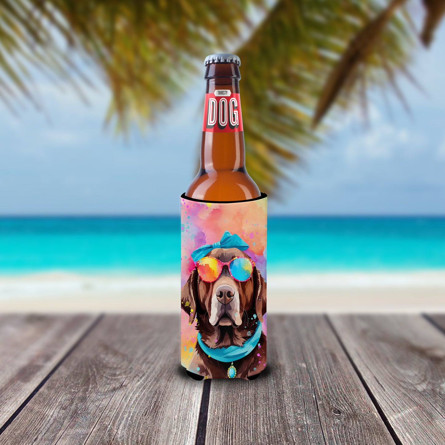 Chocolate Labrador Hippie Dawg Hugger for Ultra Slim Cans