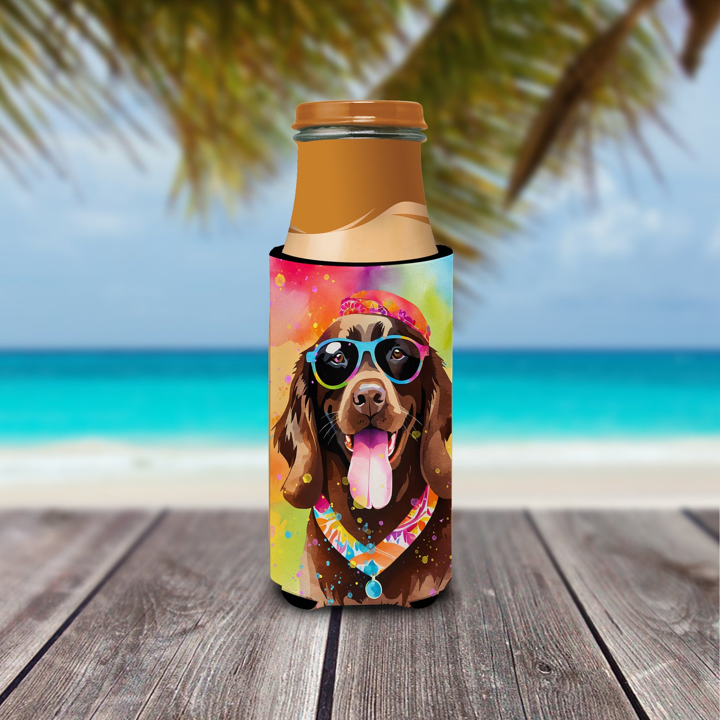 Chocolate Labrador Hippie Dawg Hugger for Ultra Slim Cans