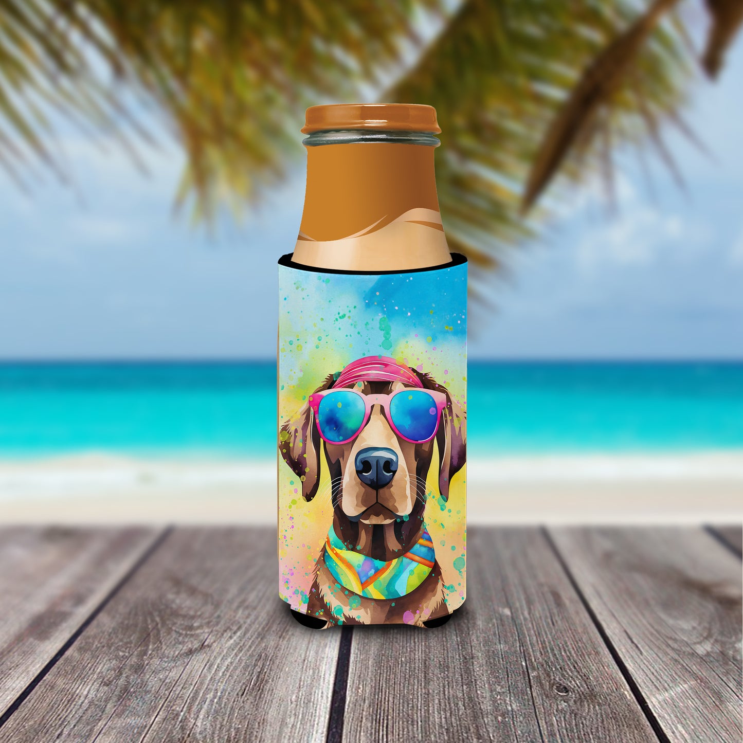 Chocolate Labrador Hippie Dawg Hugger for Ultra Slim Cans