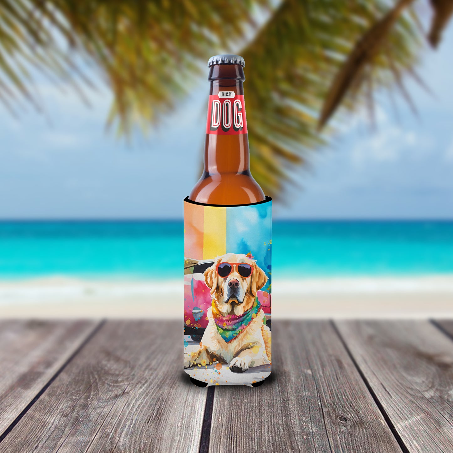 Yellow Labrador Hippie Dawg Hugger for Ultra Slim Cans
