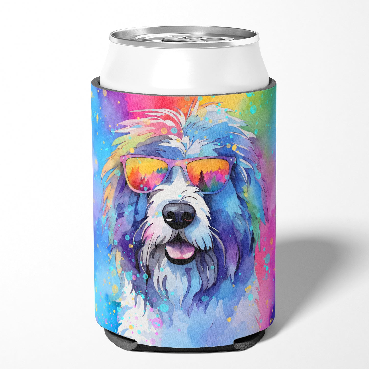 Old English Sheepdog Hippie Dawg Can or Bottle Hugger