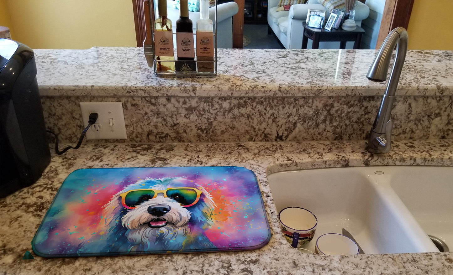 Old English Sheepdog Hippie Dawg Dish Drying Mat