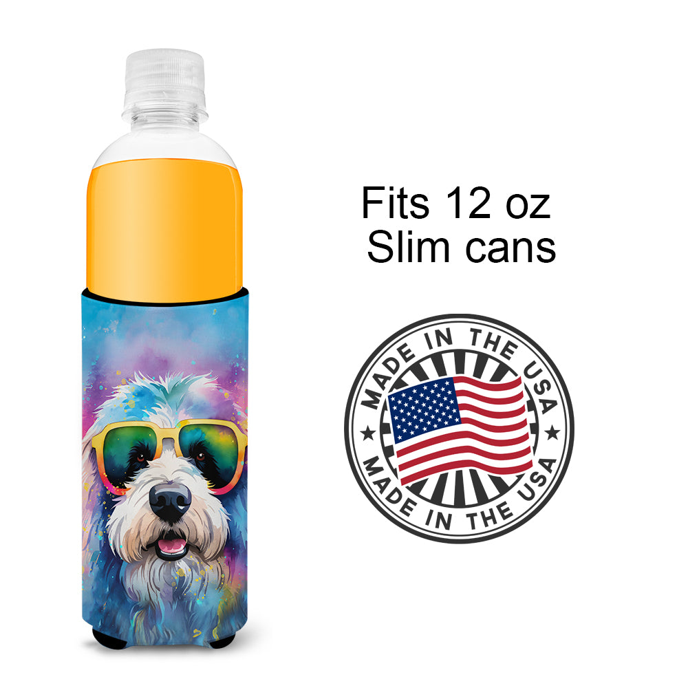 Old English Sheepdog Hippie Dawg Hugger for Ultra Slim Cans