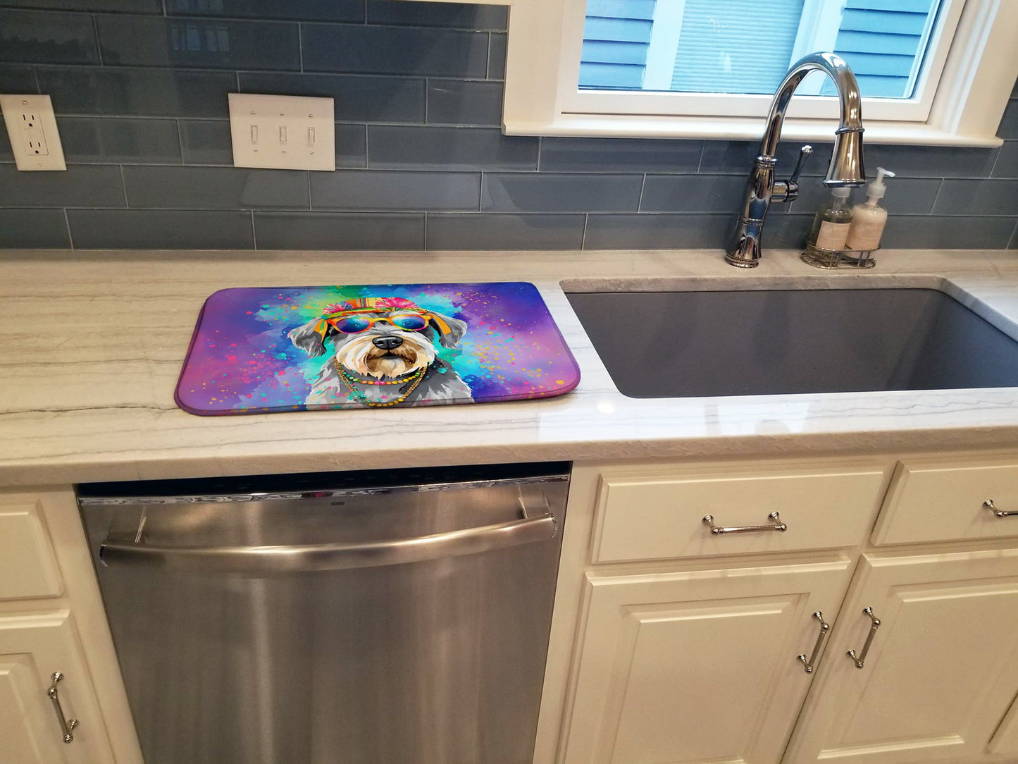 Schnauzer Hippie Dawg Dish Drying Mat
