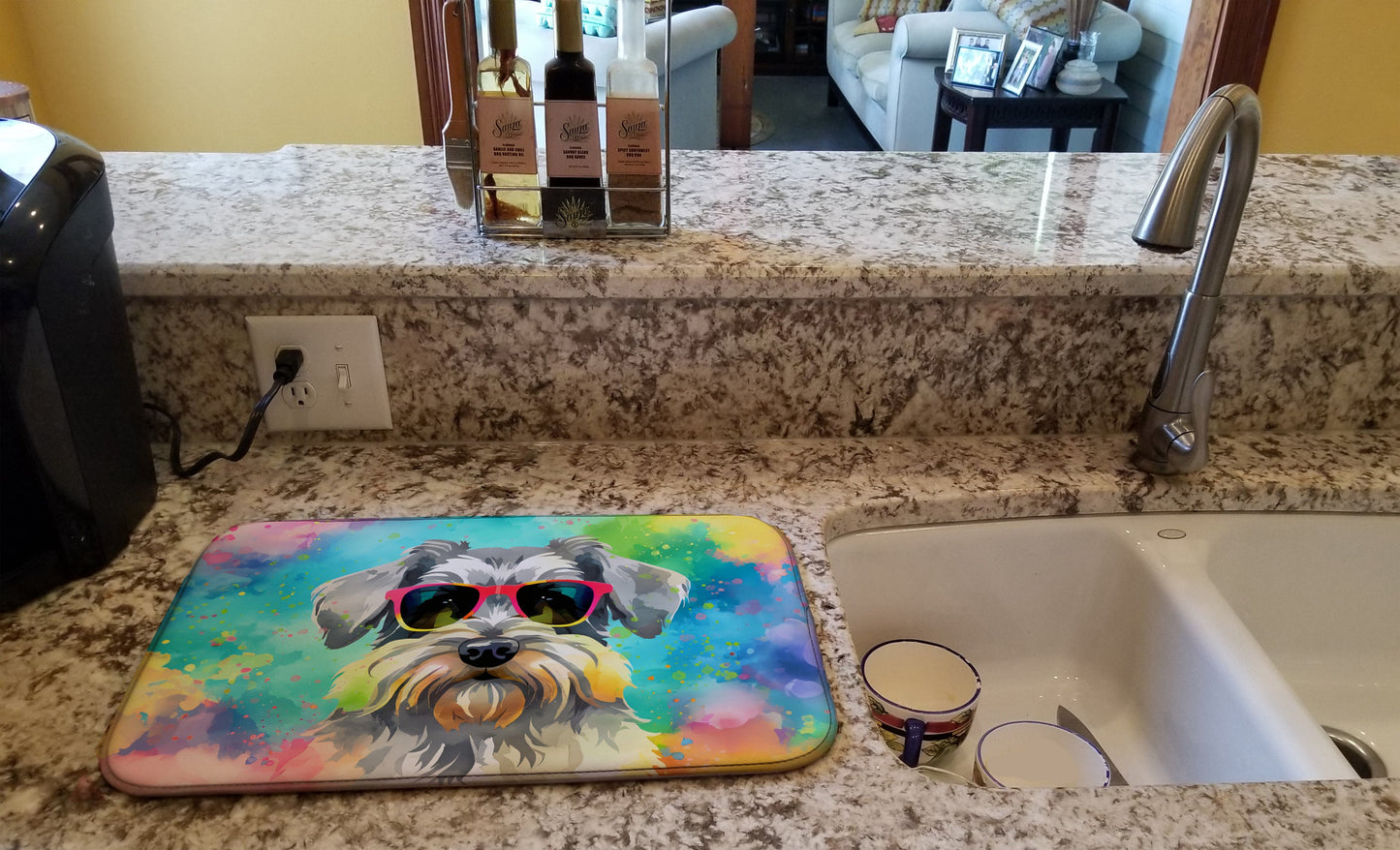 Schnauzer Hippie Dawg Dish Drying Mat