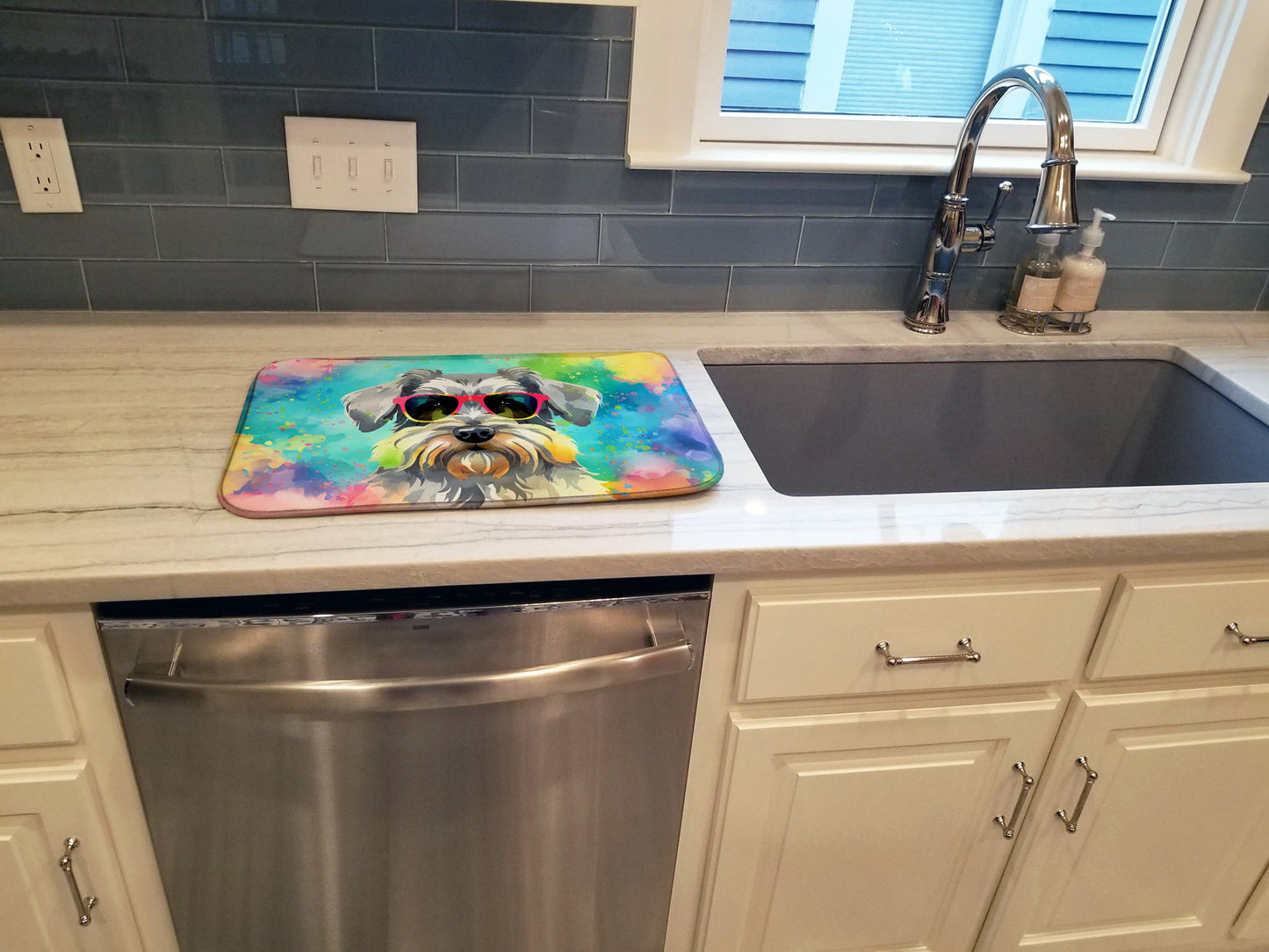 Schnauzer Hippie Dawg Dish Drying Mat