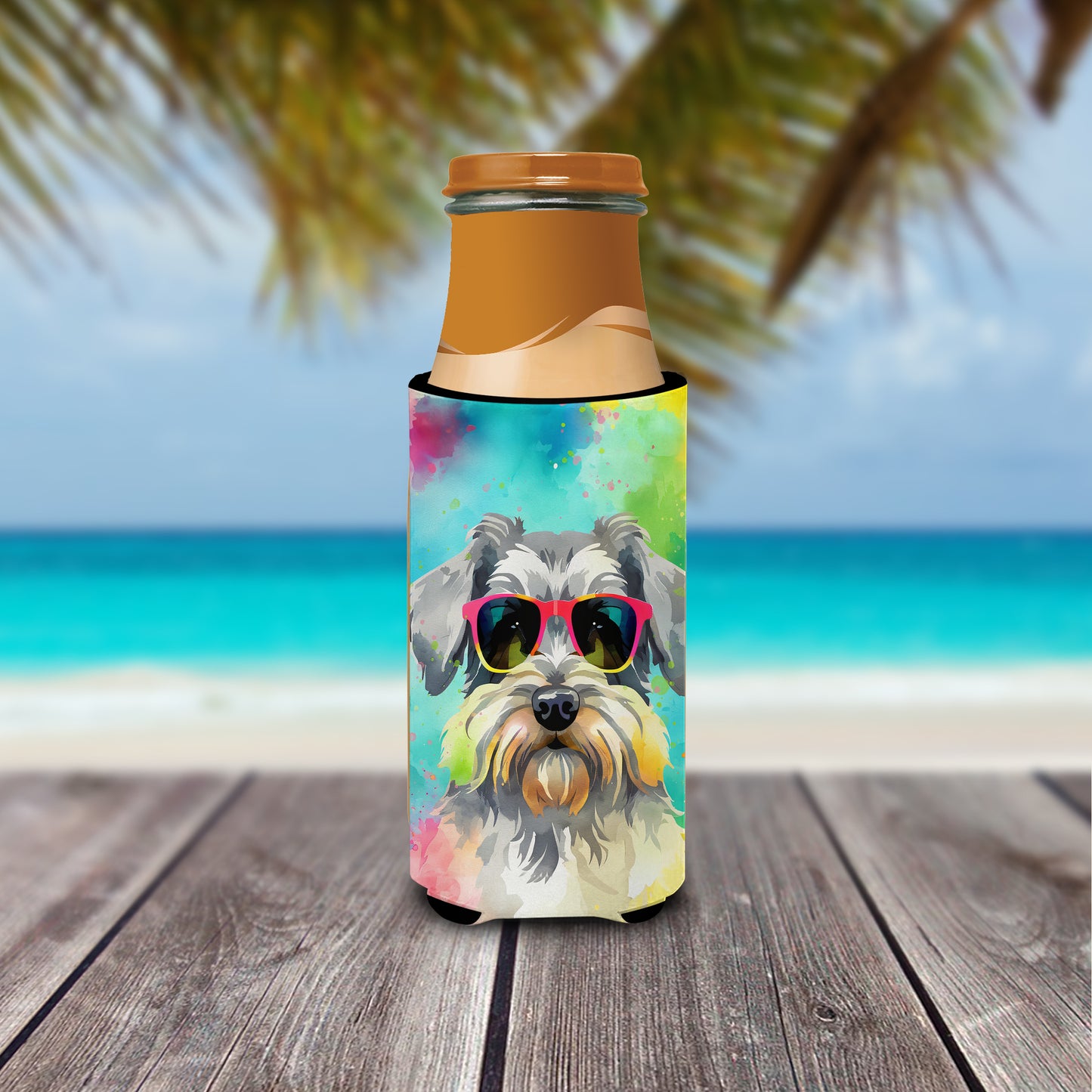 Schnauzer Hippie Dawg Hugger for Ultra Slim Cans