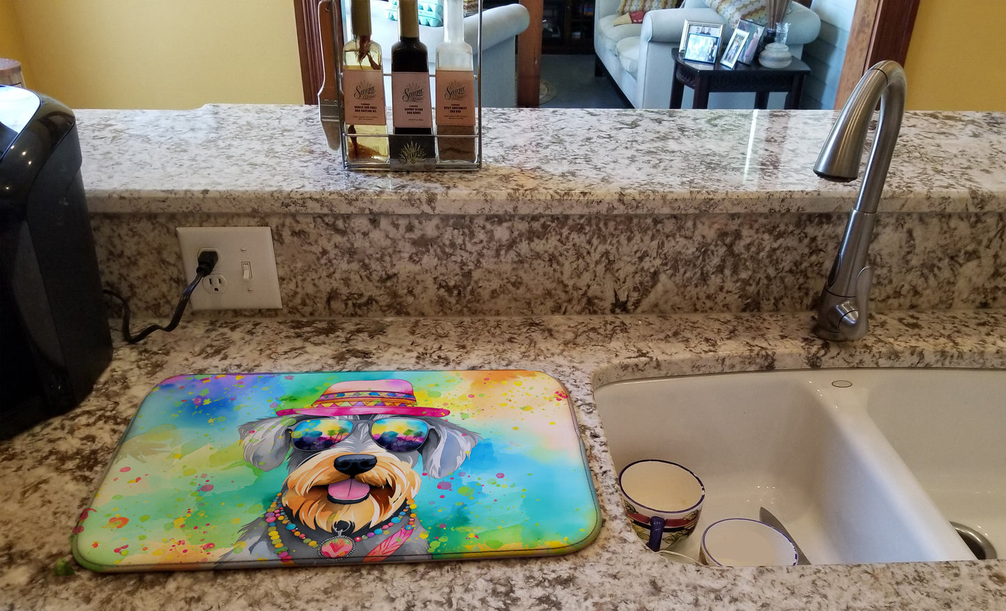 Schnauzer Hippie Dawg Dish Drying Mat