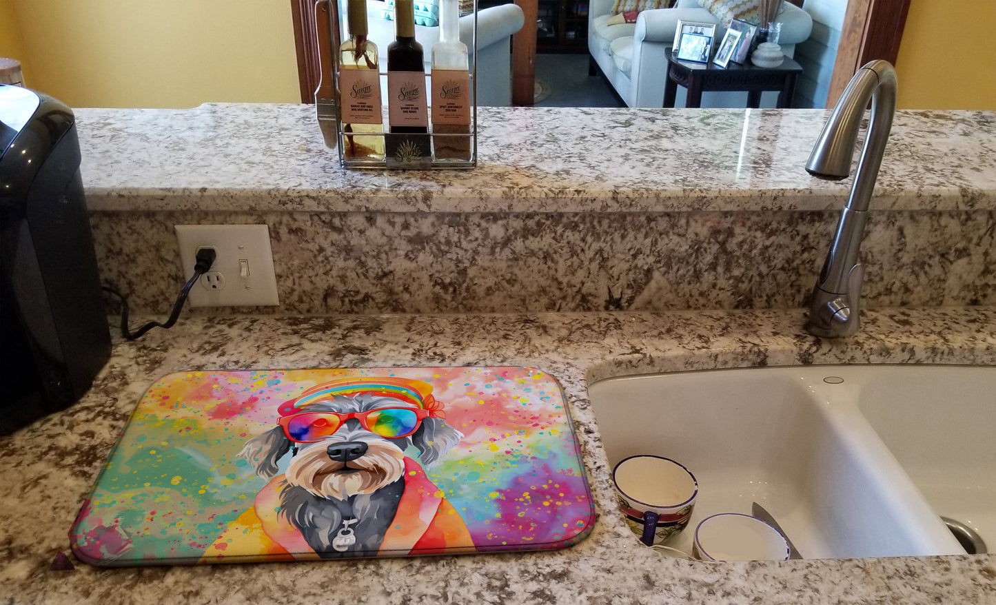 Schnauzer Hippie Dawg Dish Drying Mat