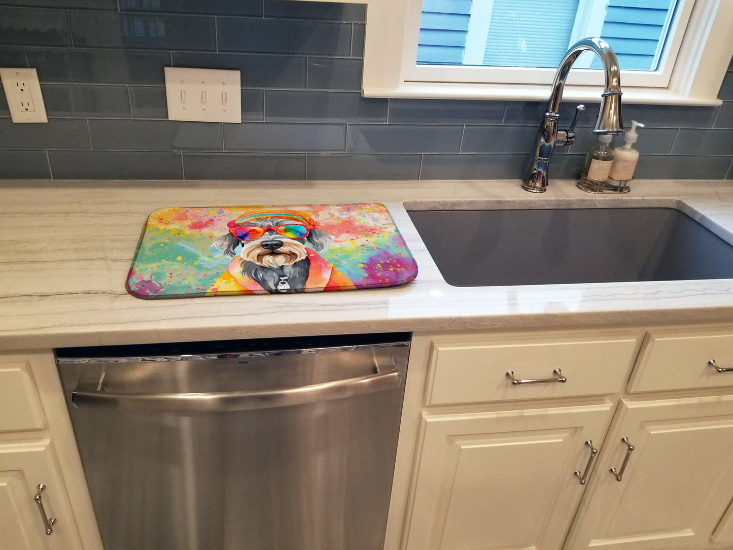 Schnauzer Hippie Dawg Dish Drying Mat