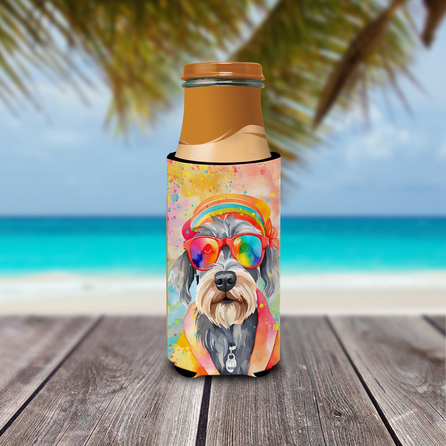 Schnauzer Hippie Dawg Hugger for Ultra Slim Cans