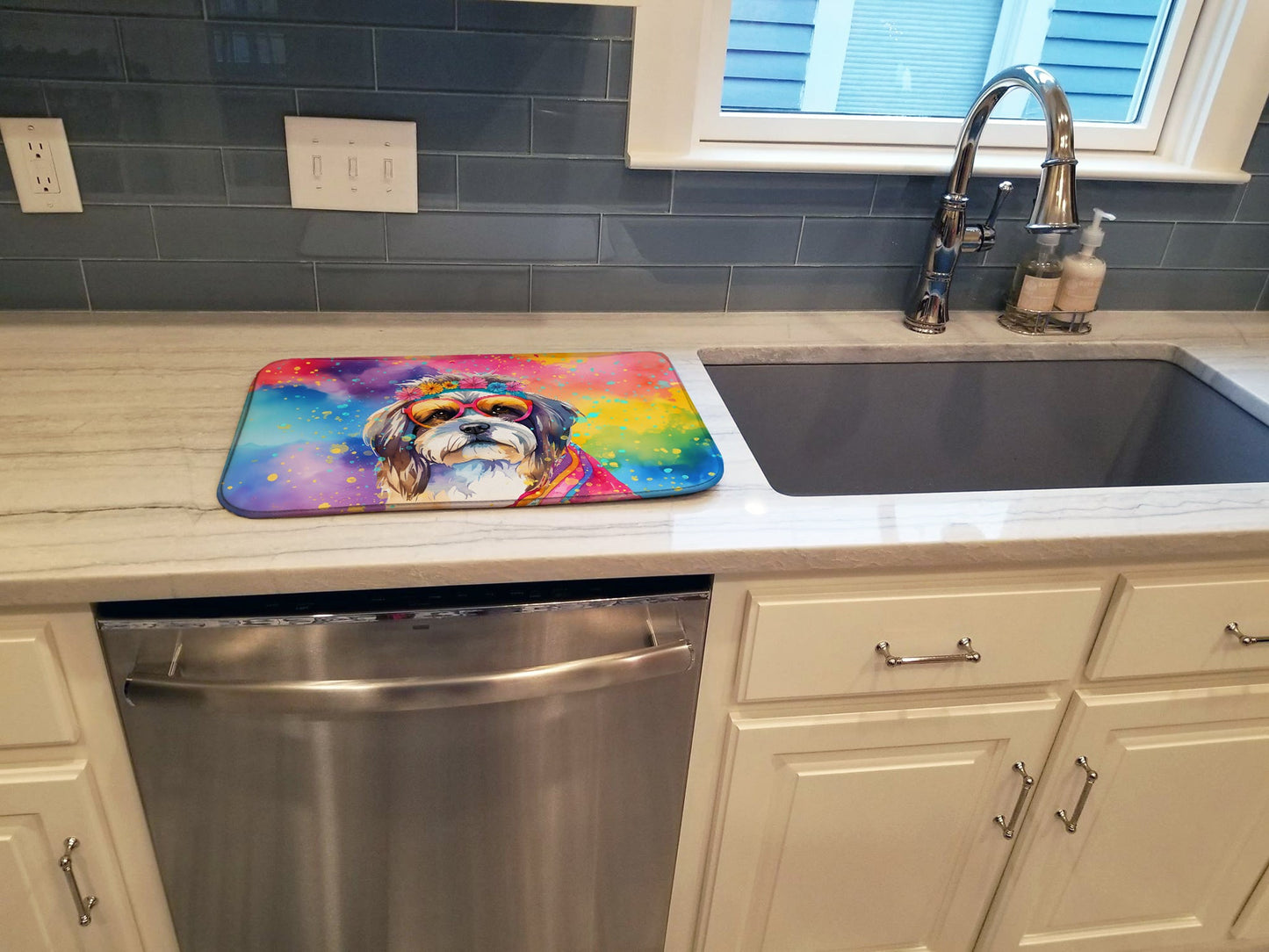 Shih Tzu Hippie Dawg Dish Drying Mat