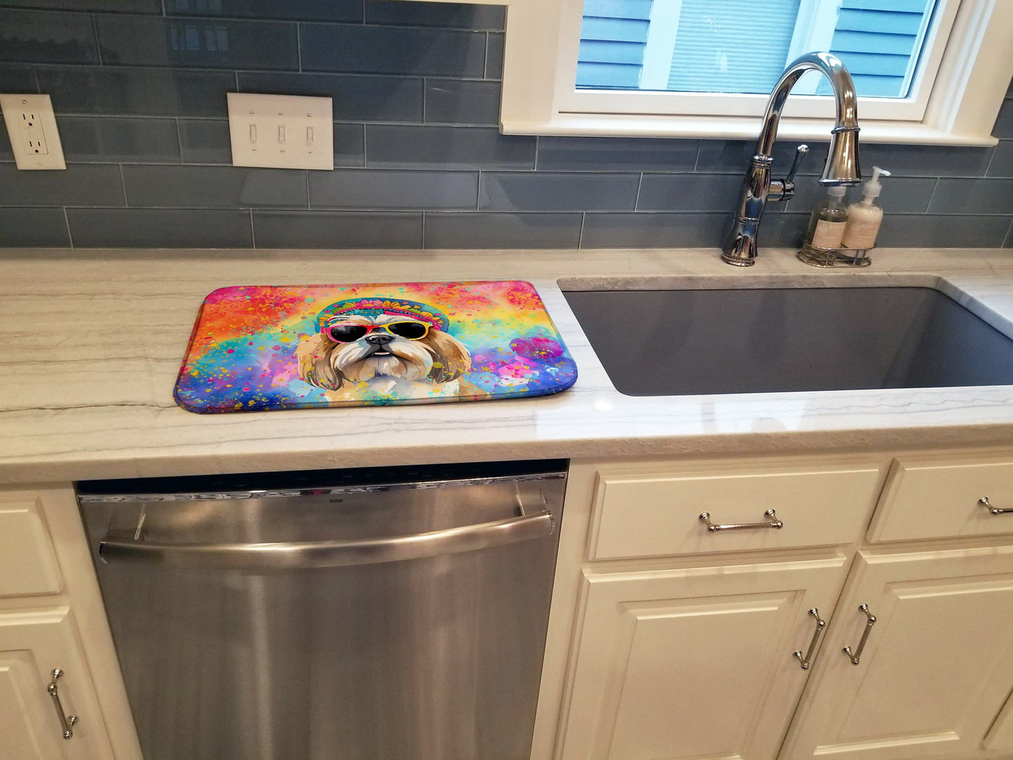 Shih Tzu Hippie Dawg Dish Drying Mat