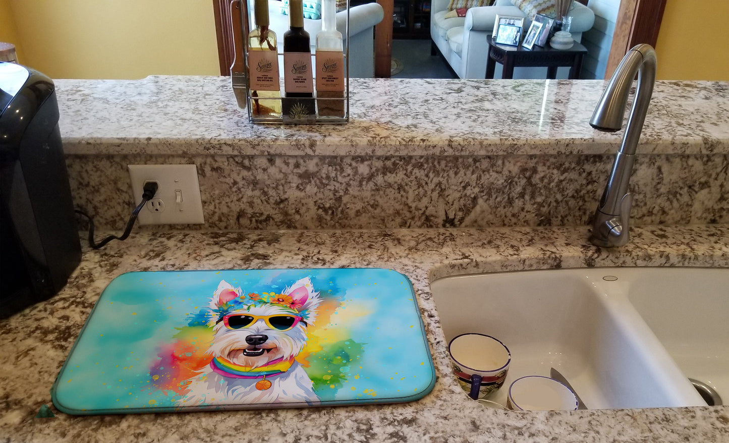 Westie Hippie Dawg Dish Drying Mat