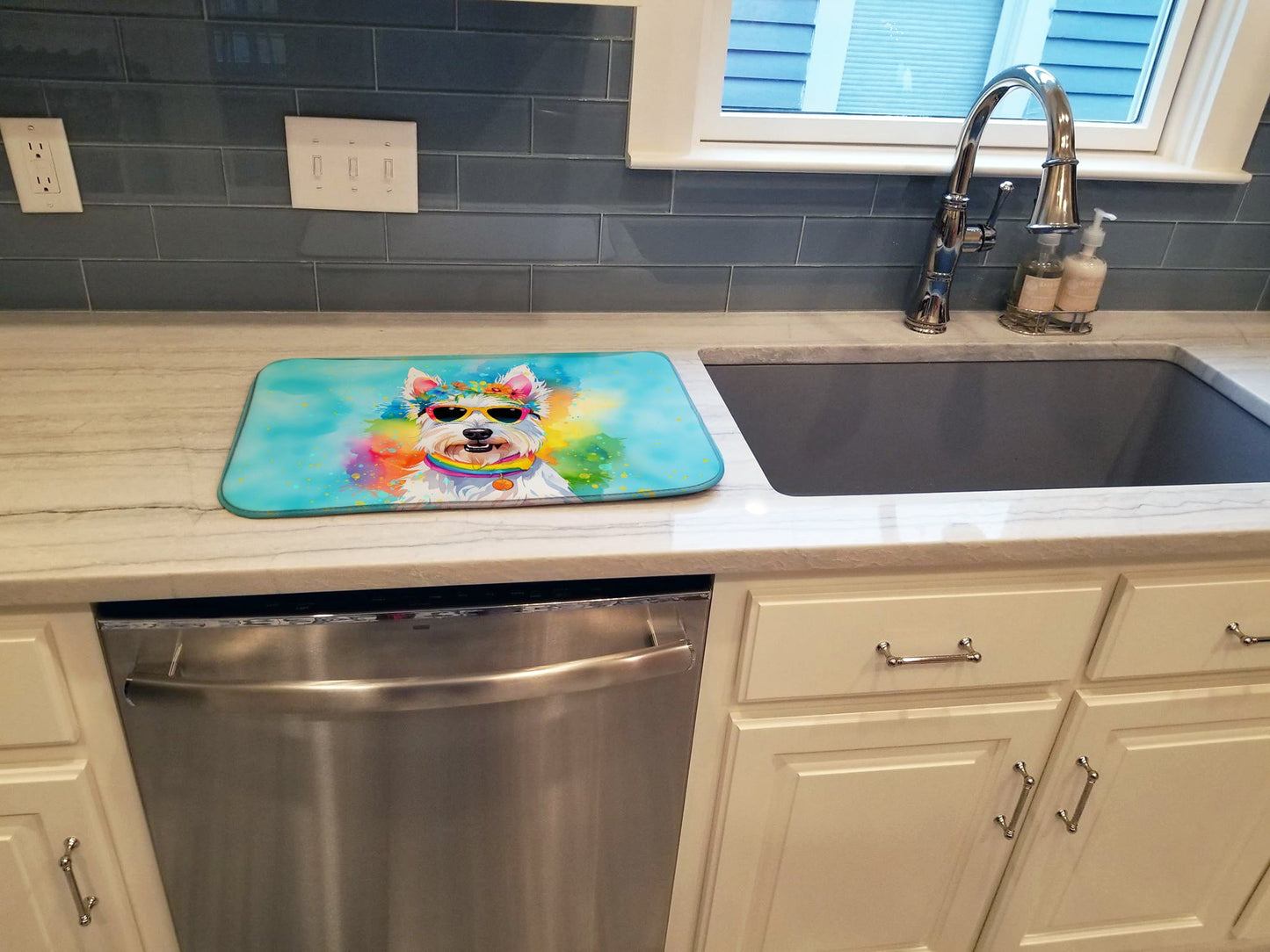 Westie Hippie Dawg Dish Drying Mat